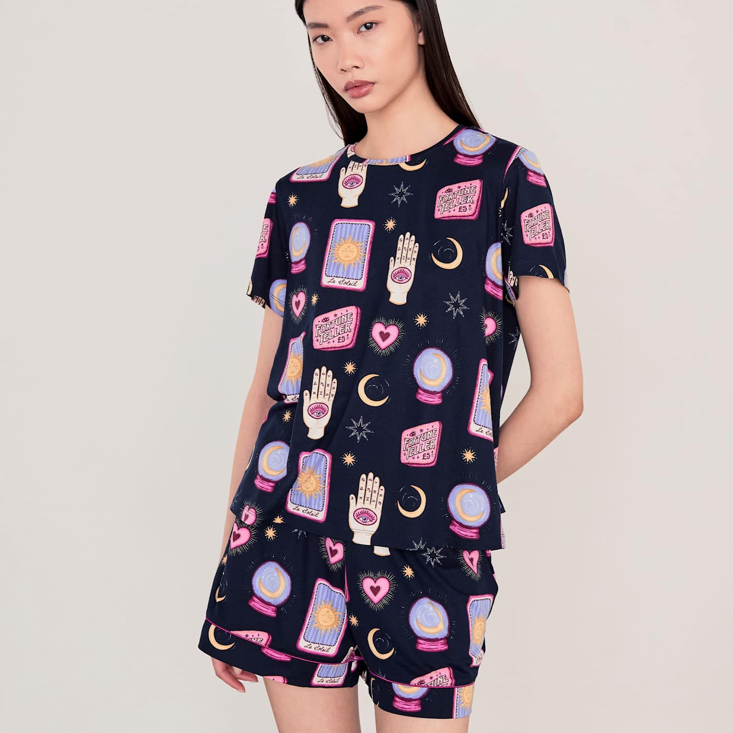Chelsea Peers Women's Jersey Halloween Tarot Card Print Shortie Set - 18 - Navy - Available at M&S