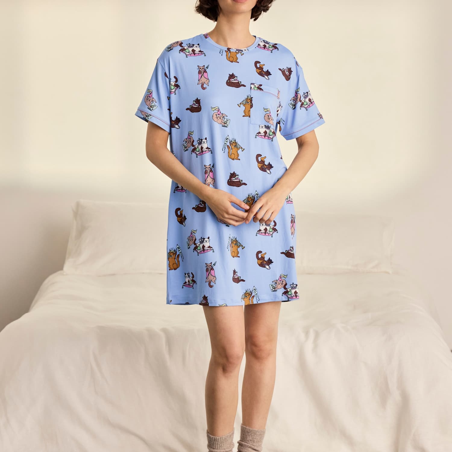Chelsea Peers Women's Fairytale Cats Print Nightshirt - 6 - Blue - Available at M&S