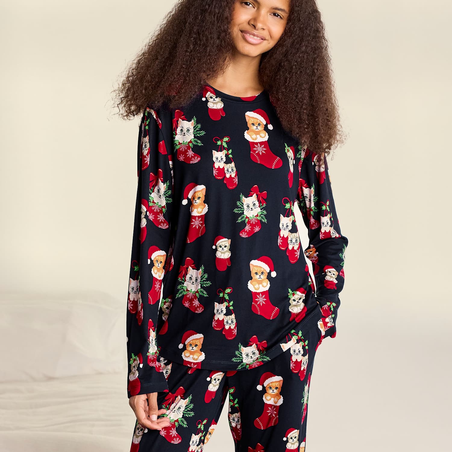 Chelsea Peers Women's Family Christmas Cat Print Pyjama Set - 6 - Navy Mix - Available at M&S