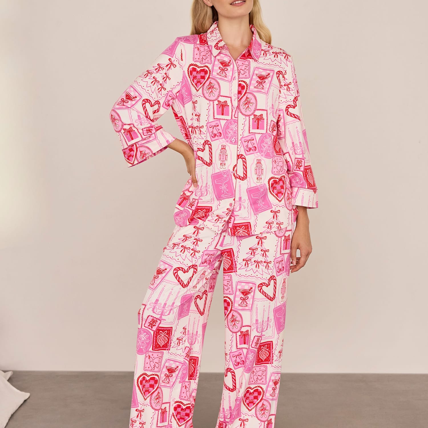 Chelsea Peers Women's Christmas Print Long Pyjama Set - 12 - Light Pink Mix - Available at M&S