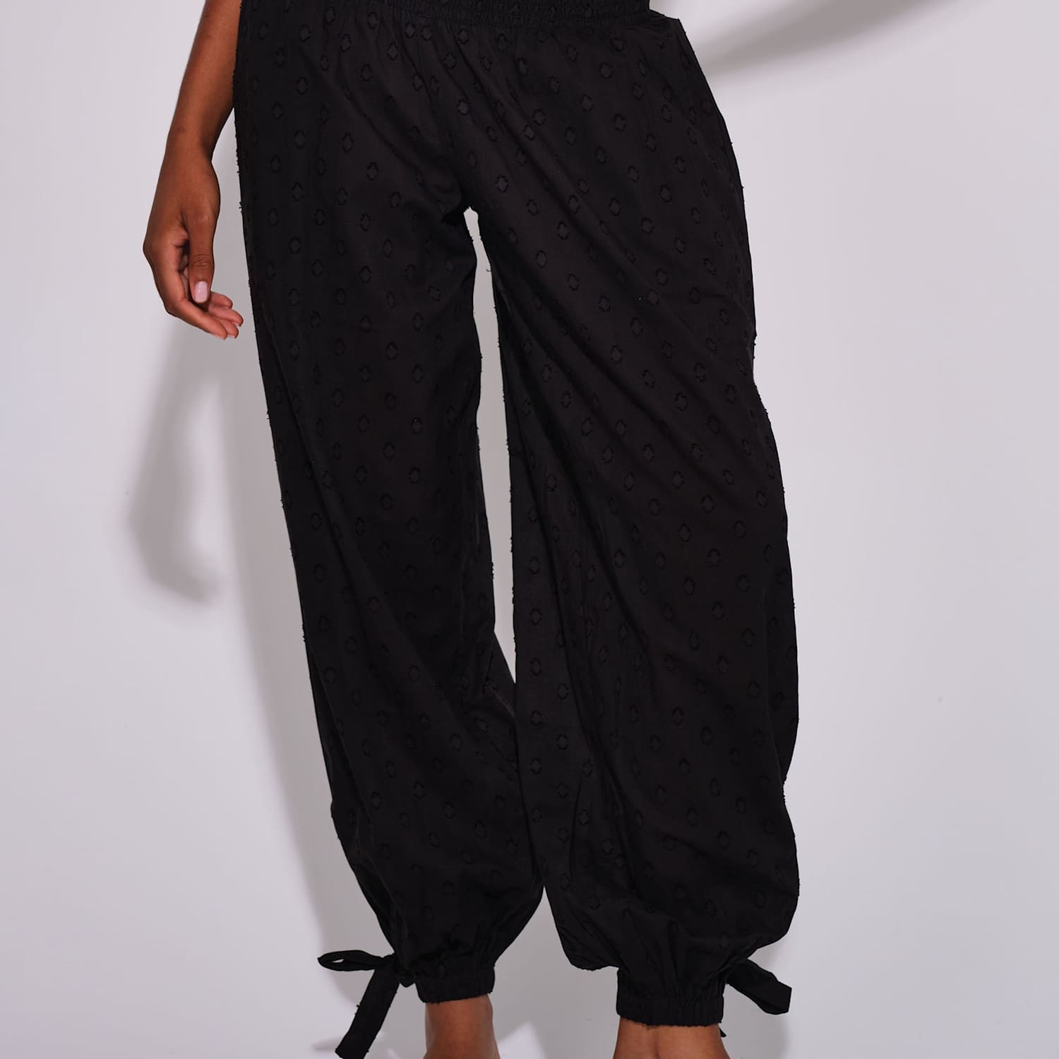 South Beach Women's Pure Cotton Dobby Polka Dot Balloon Trousers - 10 - Black - Available at M&S