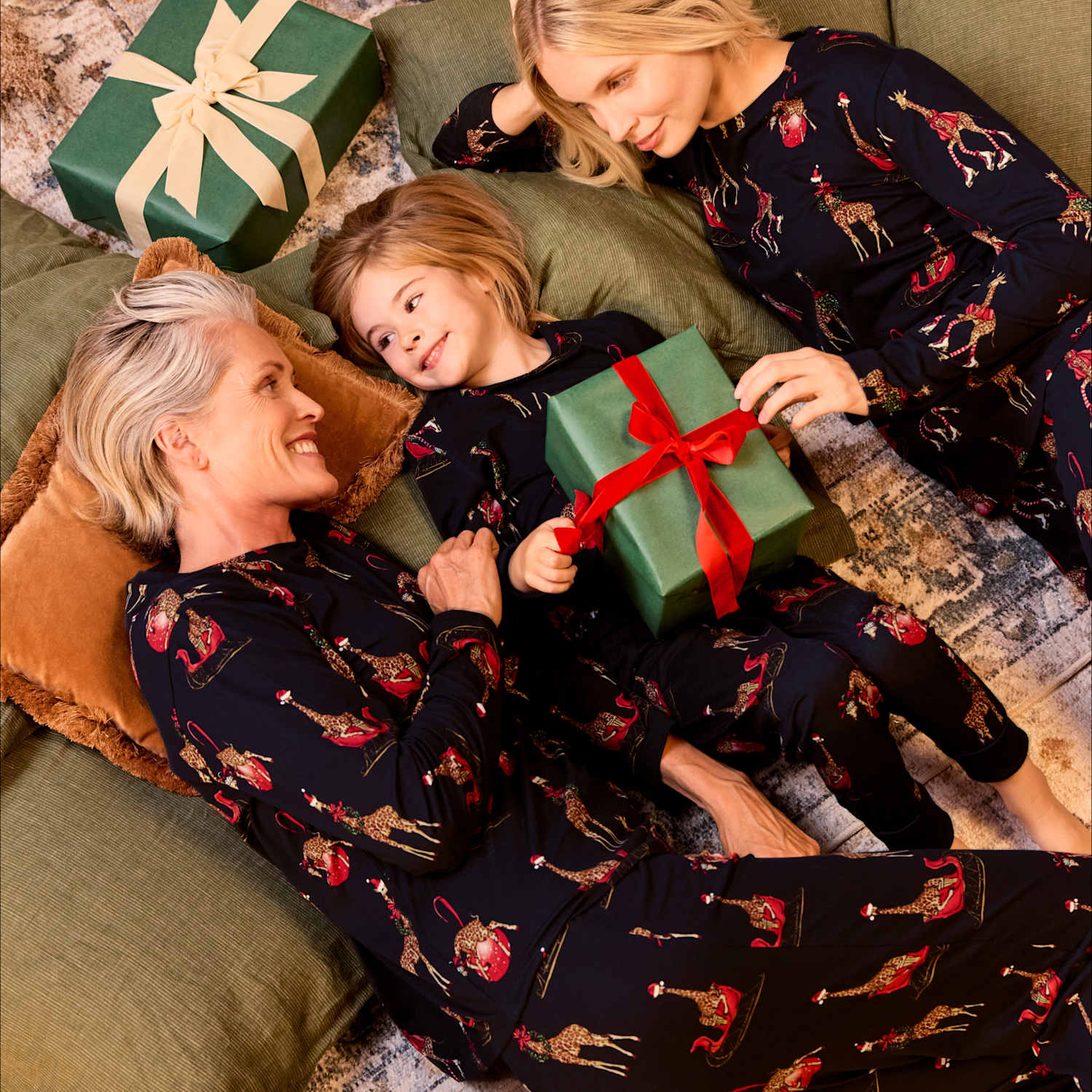 Chelsea Peers Kids Family Christmas Giraffe Print Pyjama Set (6-16 Yrs) - 5-6 Years - Navy Mix - Available at M&S