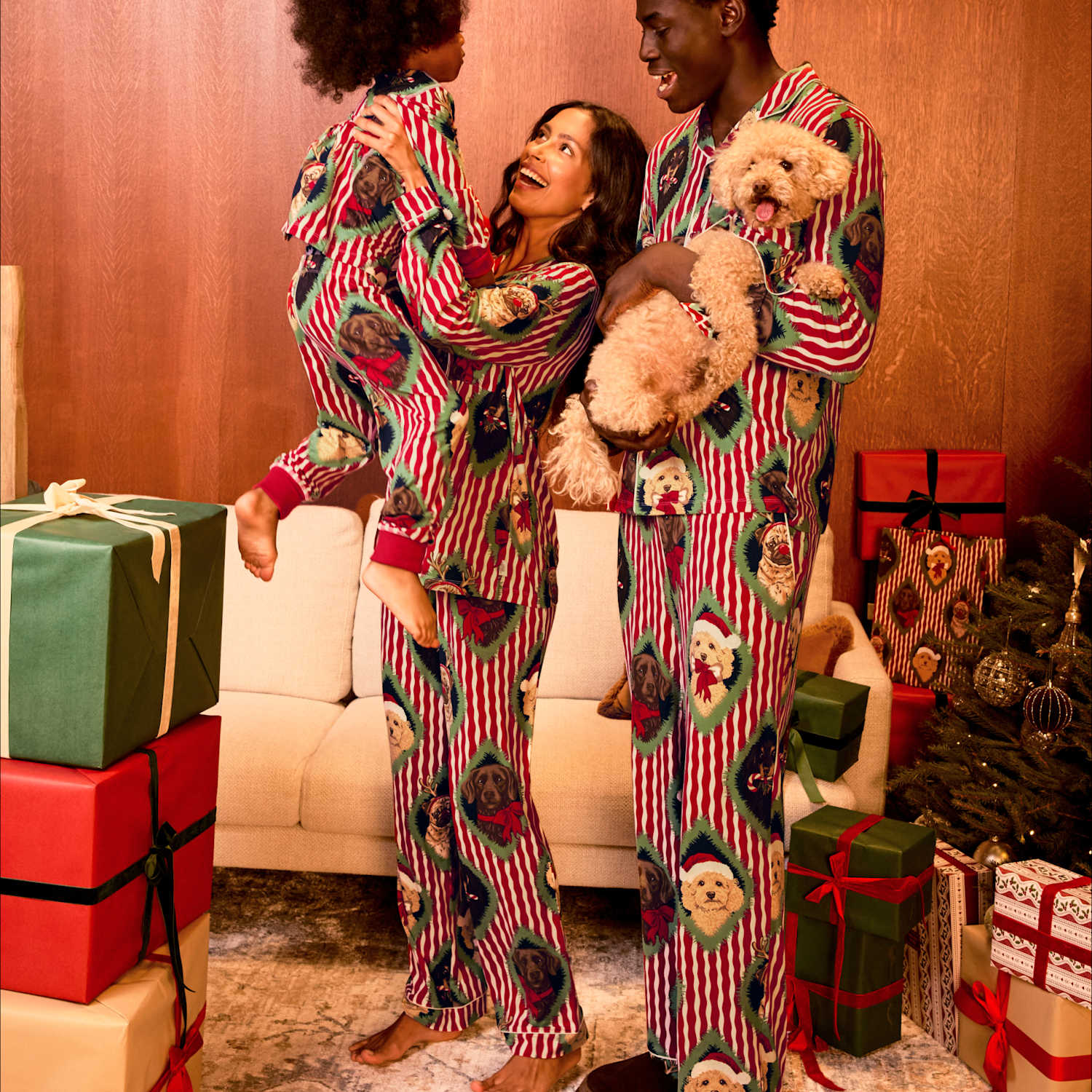 Chelsea Peers Kids Family Christmas Dog Print Pyjama Set (6-16 Yrs) - 9-10 Years - Red Mix - Available at M&S