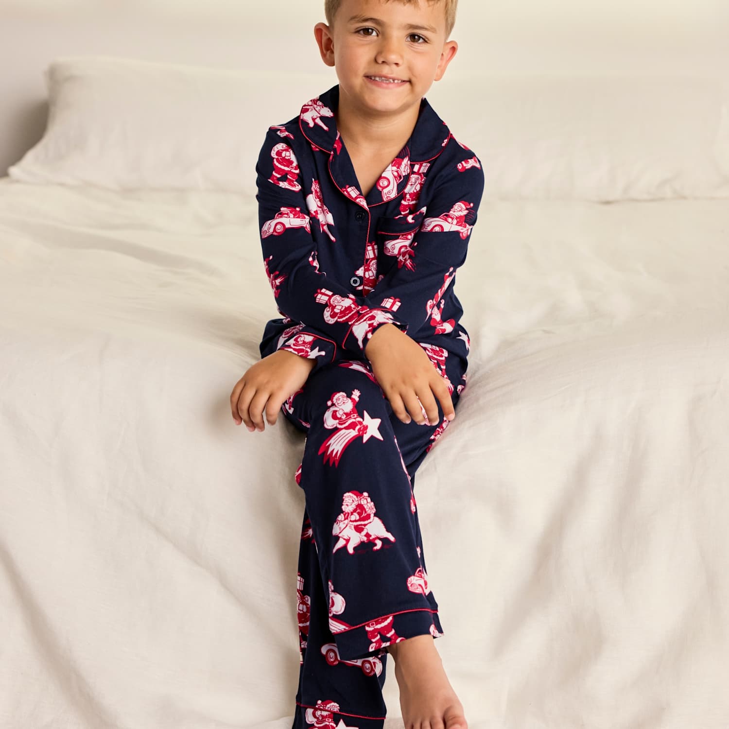 Chelsea Peers Kids Family Christmas Santa Print Pyjama Set (6-16 Yrs) - 5-6 Years - Navy Mix - Available at M&S