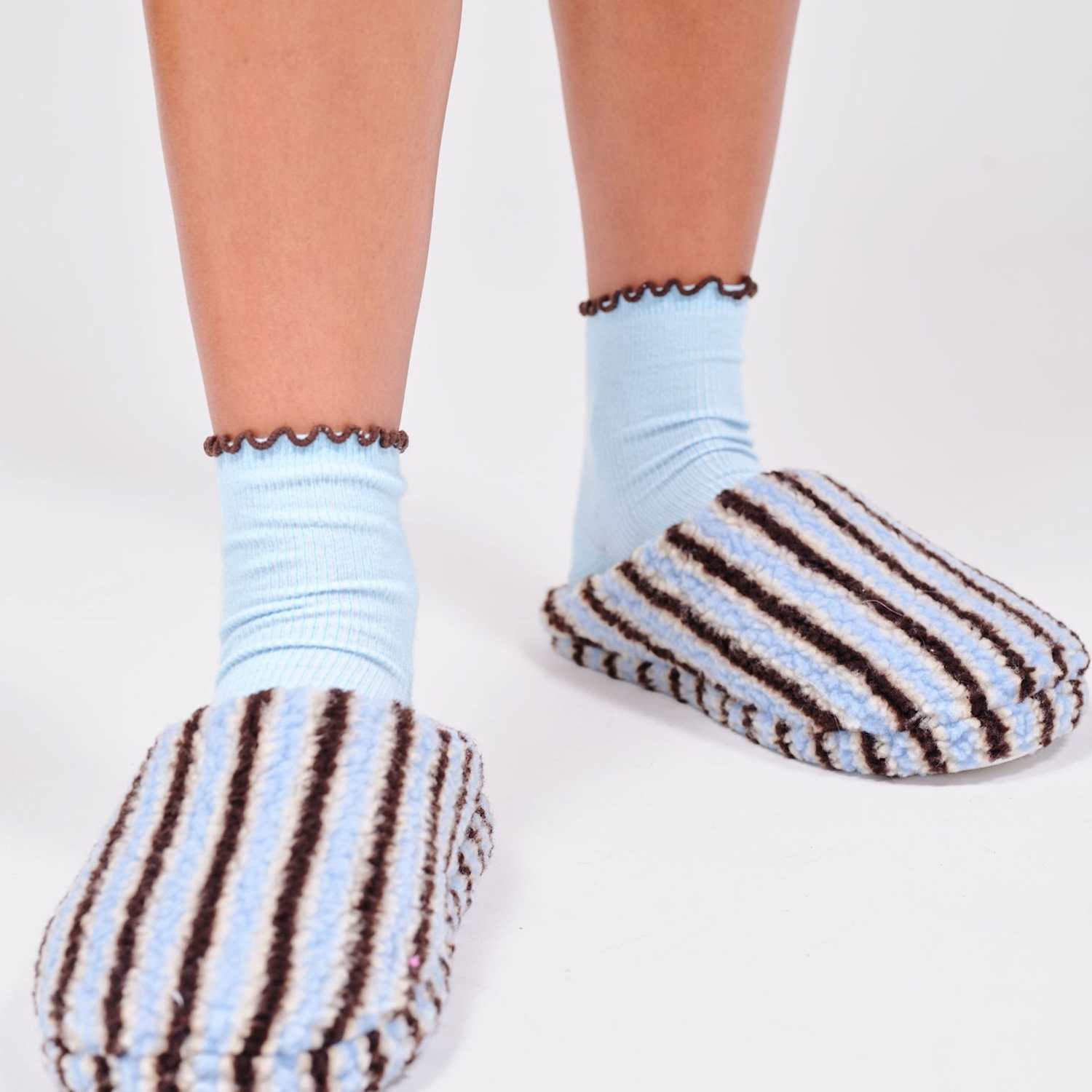 Loungeable Women's Striped Borg Slippers - 3-4 - Blue Mix - Available at M&S