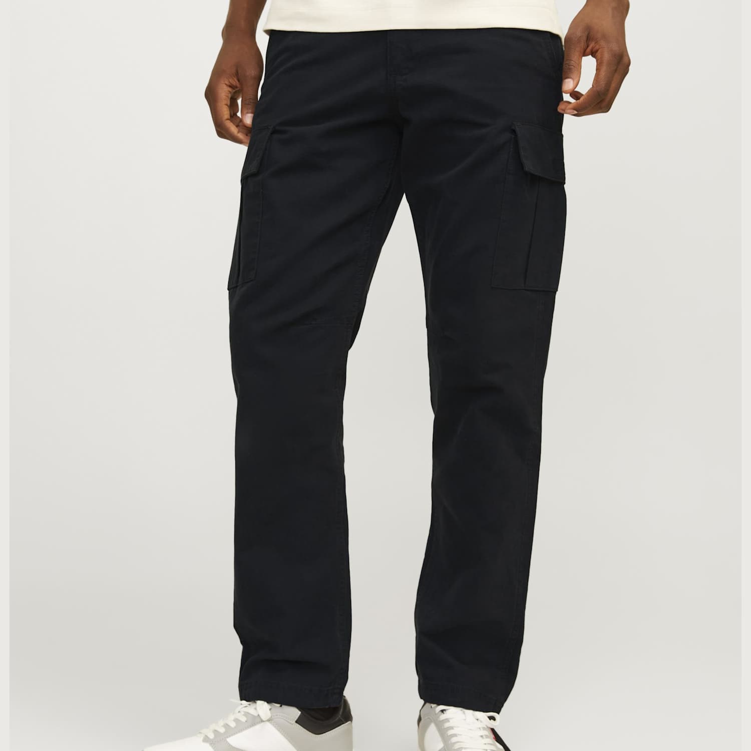 Jack & Jones Men's Regular Fit Pure Cotton Cargo Trousers - 32/34in - Black - Available at M&S