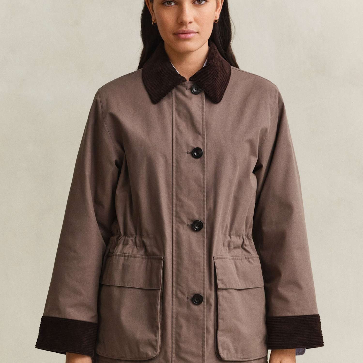 Gant Women's Cotton Rich Waisted Cord Trim Utility Jacket - Large - Taupe - Available at M&S