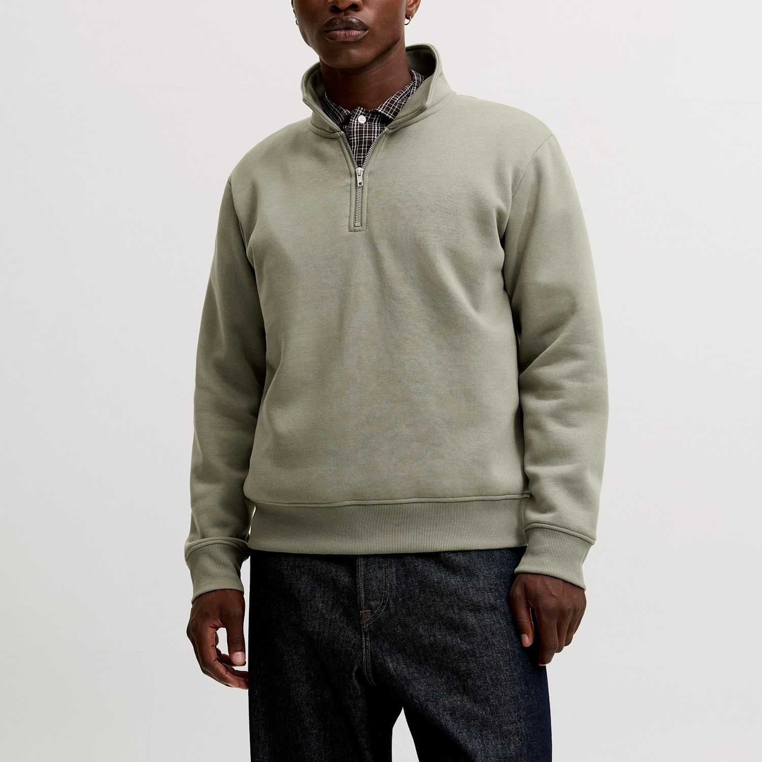 Jack & Jones Men's Cotton Blend Half Zip Long Sleeve Sweatshirt - XL - Green - Available at M&S