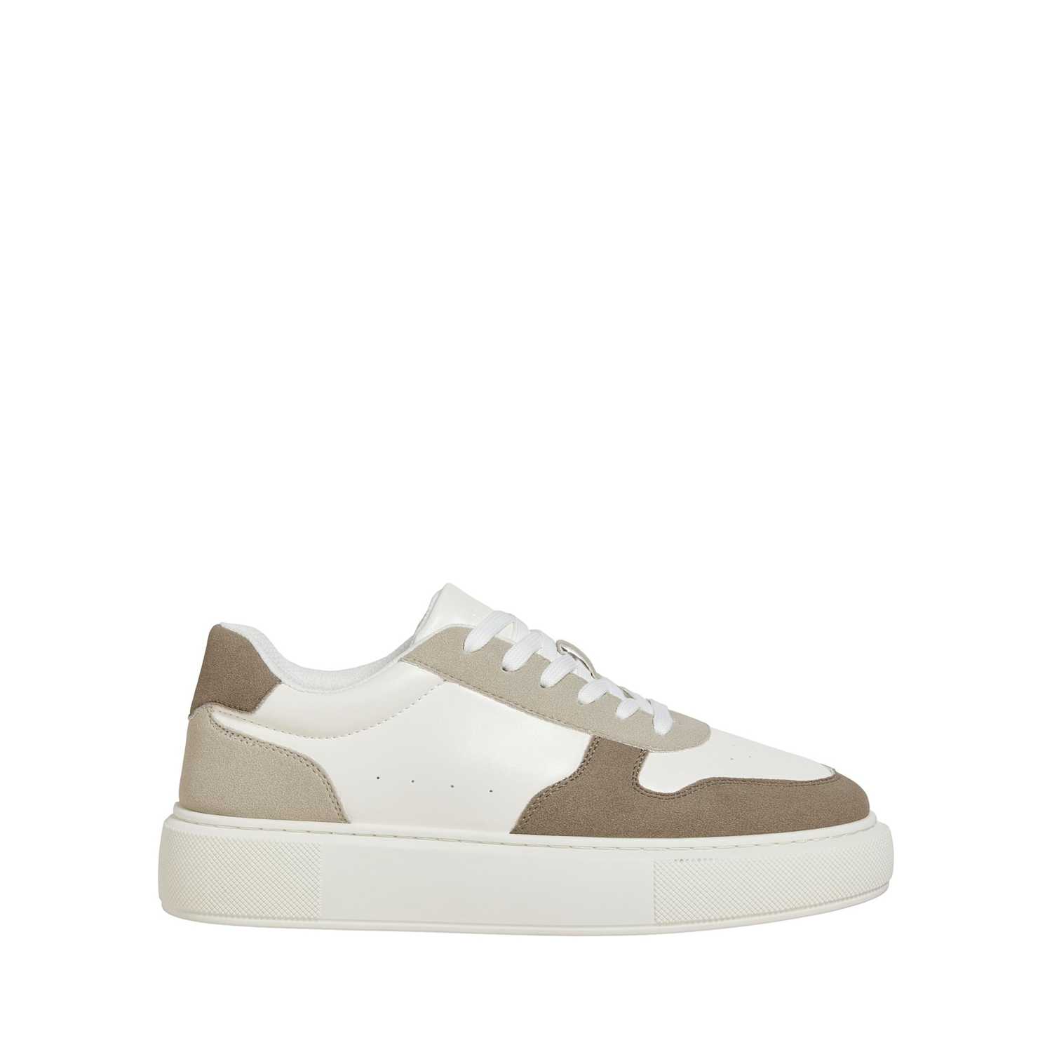 Jack & Jones Men's Mixed Texture Lace Up Cupsole Trainers - 10 - White Mix - Available at M&S