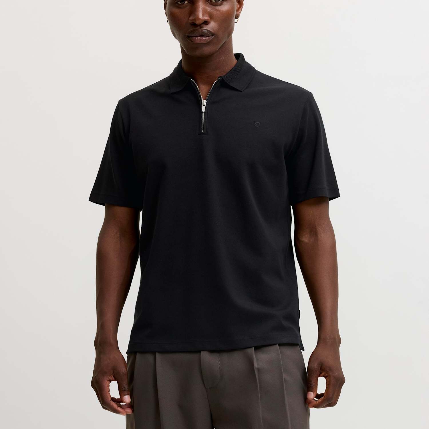 Jack & Jones Men's Cotton Blend Half Zip Polo Shirt - S - Black - Available at M&S