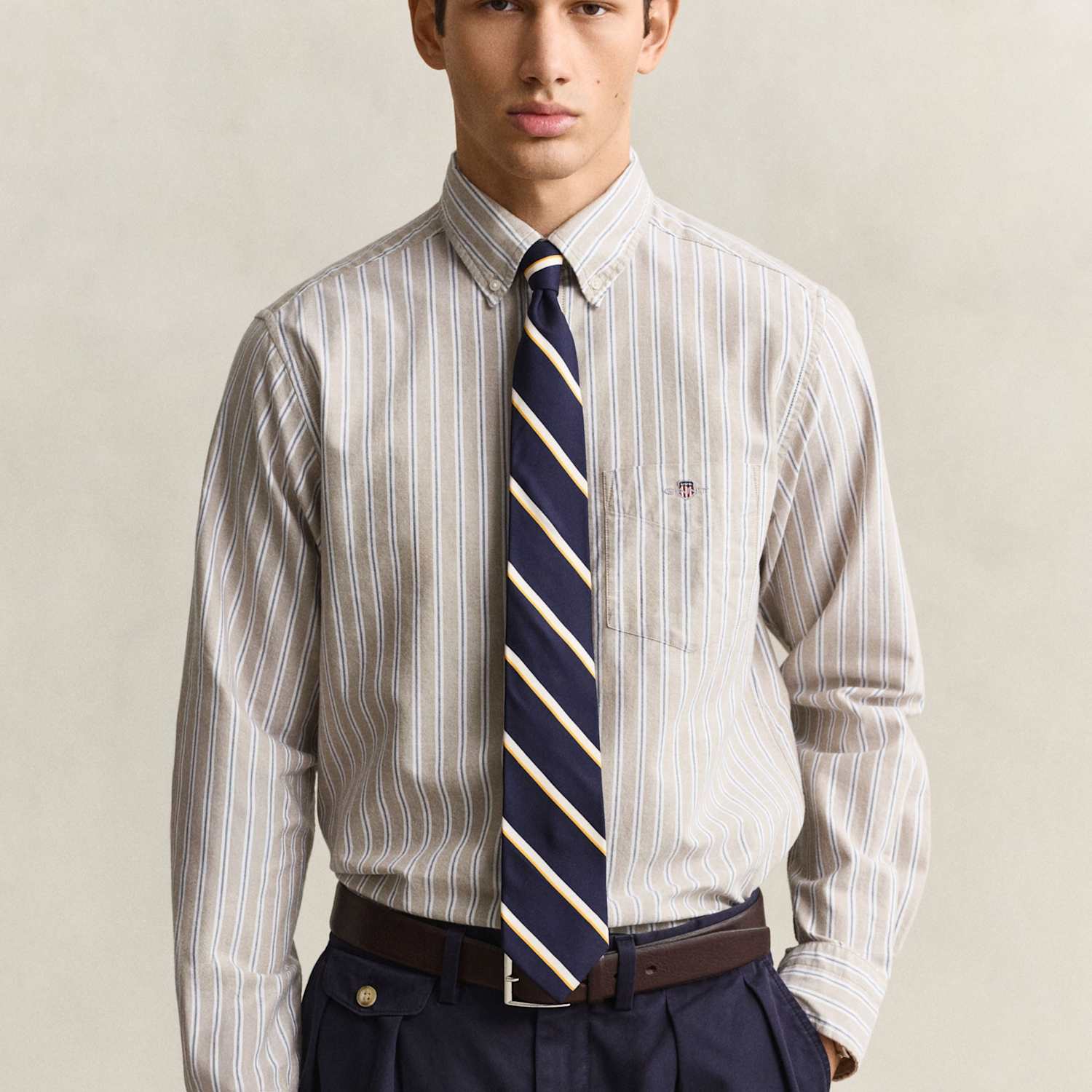 Gant Men's Pure Cotton Striped Oxford Shirt - L - Beige Mix - Available at M&S