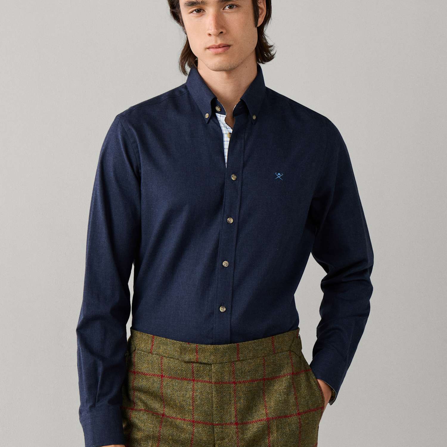 Hackett Men's Tailored Fit Pure Cotton Flannel Shirt - XL - Navy - Available at M&S
