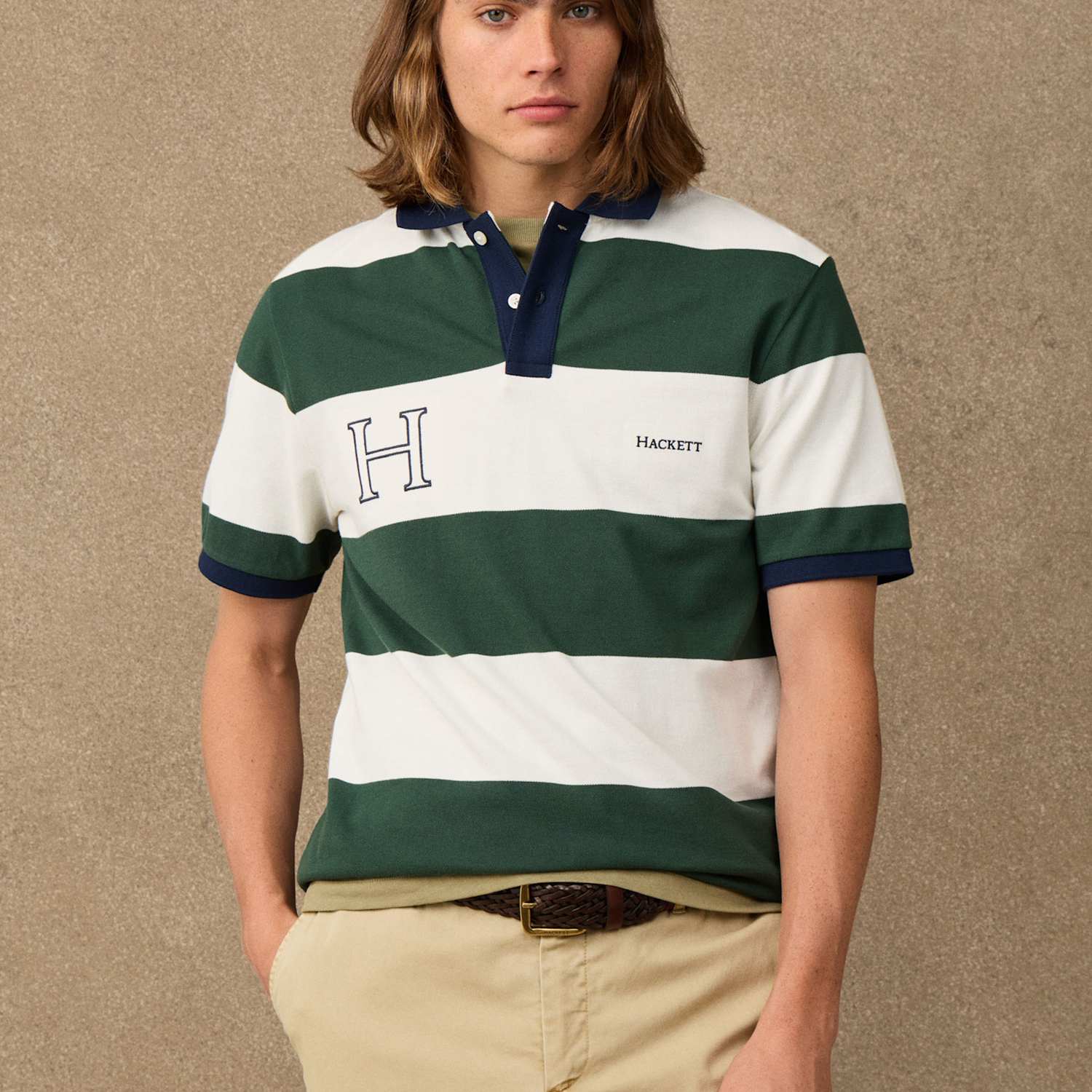 Hackett Men's Pure Cotton Striped Polo Shirt - M - Green Mix - Available at M&S