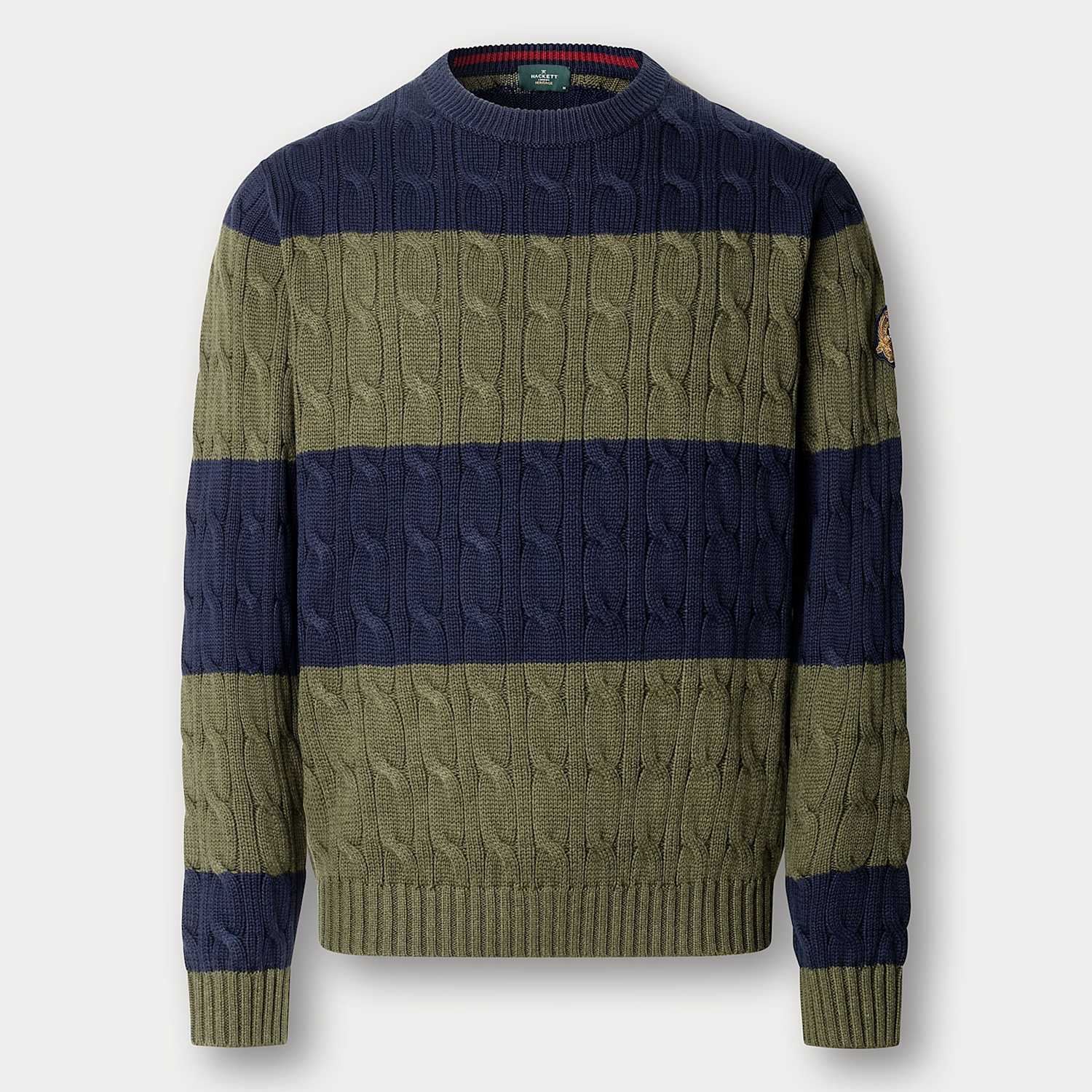 Hackett Men's Pure Cotton Cable Crew Neck Jumper - L - Navy Mix - Available at M&S