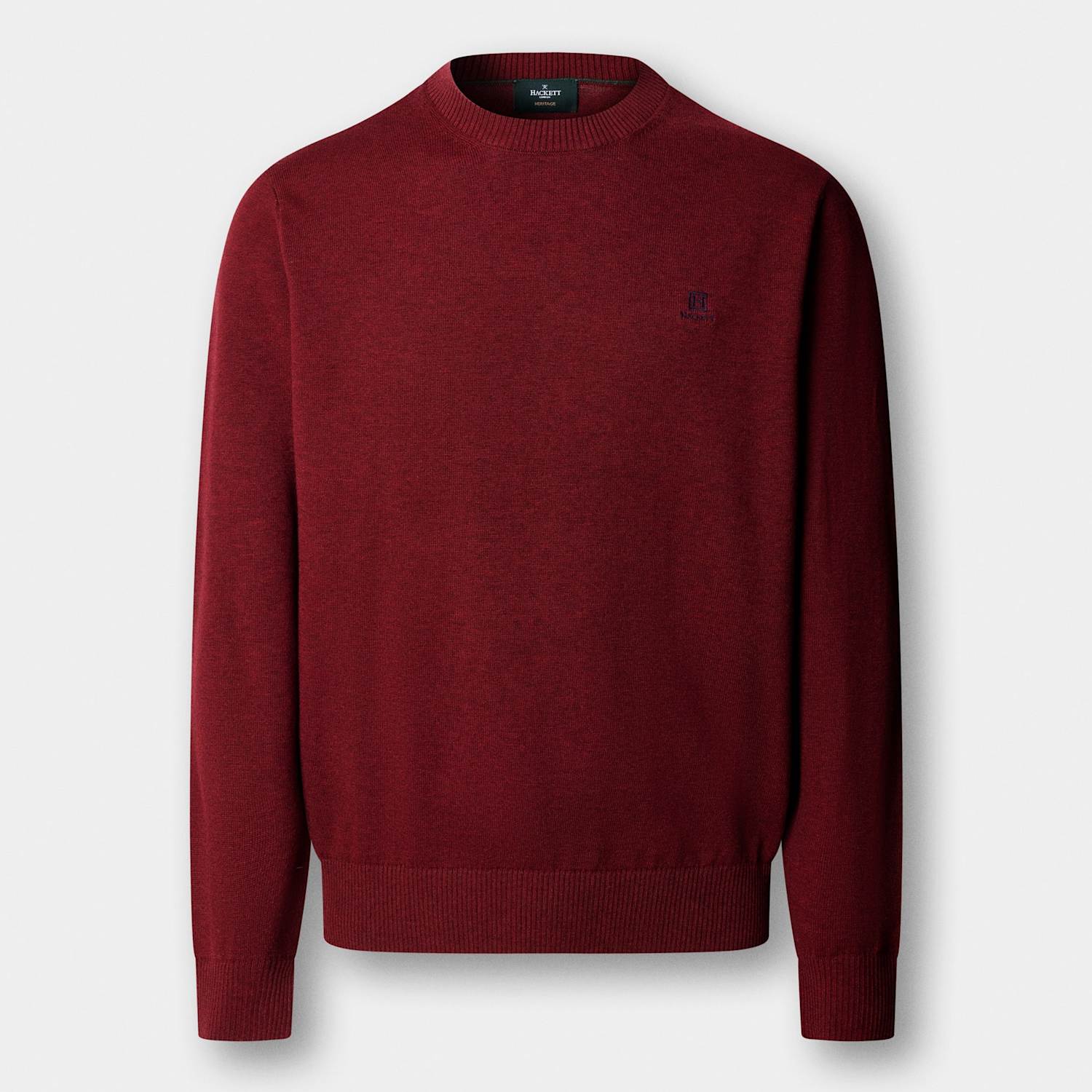 Hackett Men's Pure Cotton Crew Neck Jumper - L - Dark Red - Available at M&S