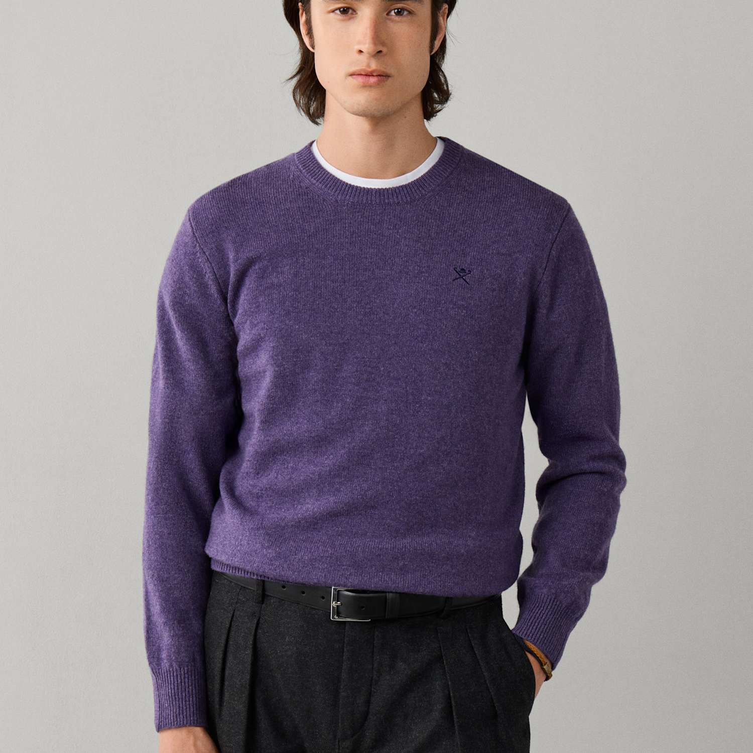 Hackett Men's Pure Lambswool Crew Neck Jumper - L - Purple - Available at M&S