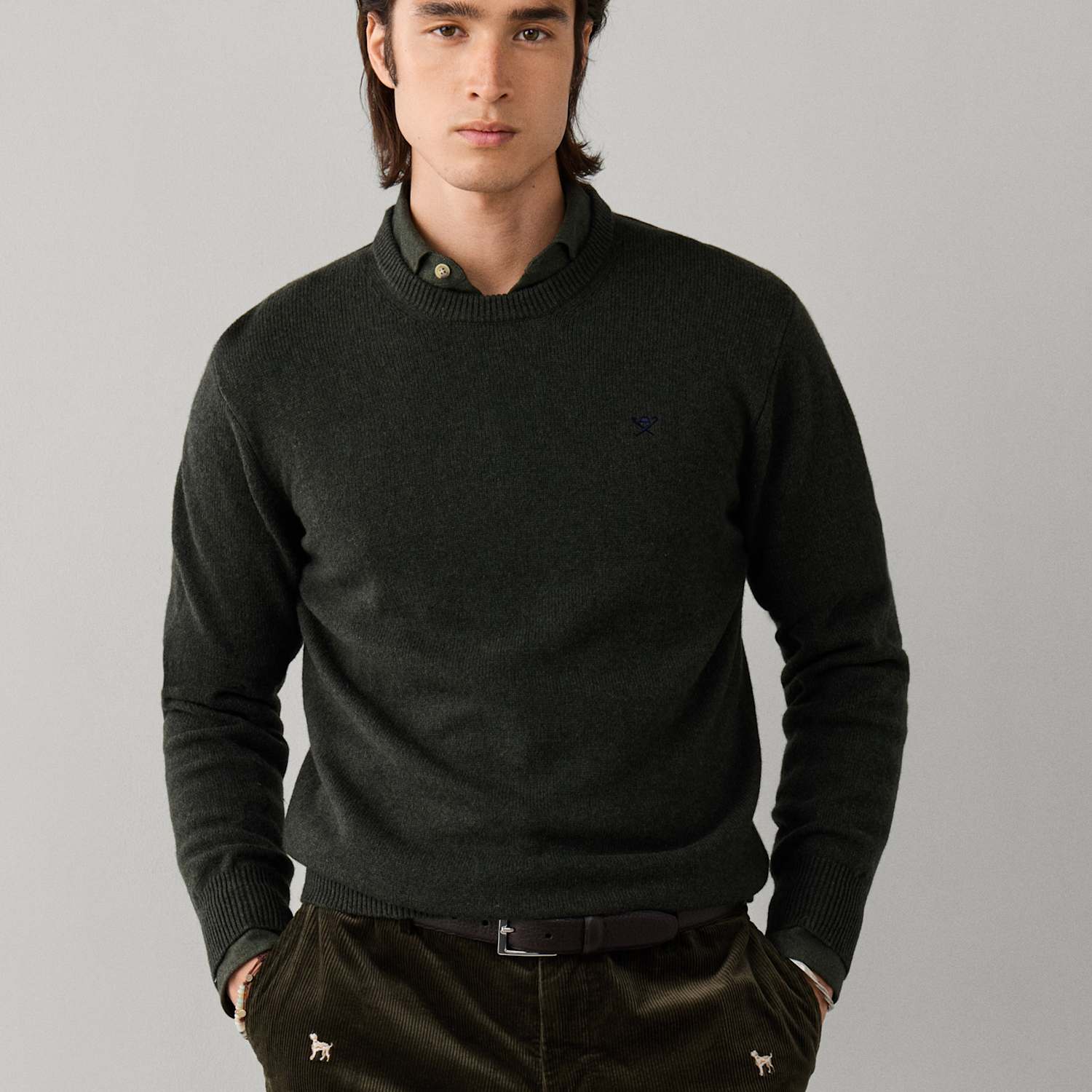 Hackett Men's Pure Lambswool Crew Neck Jumper - L - Khaki - Available at M&S