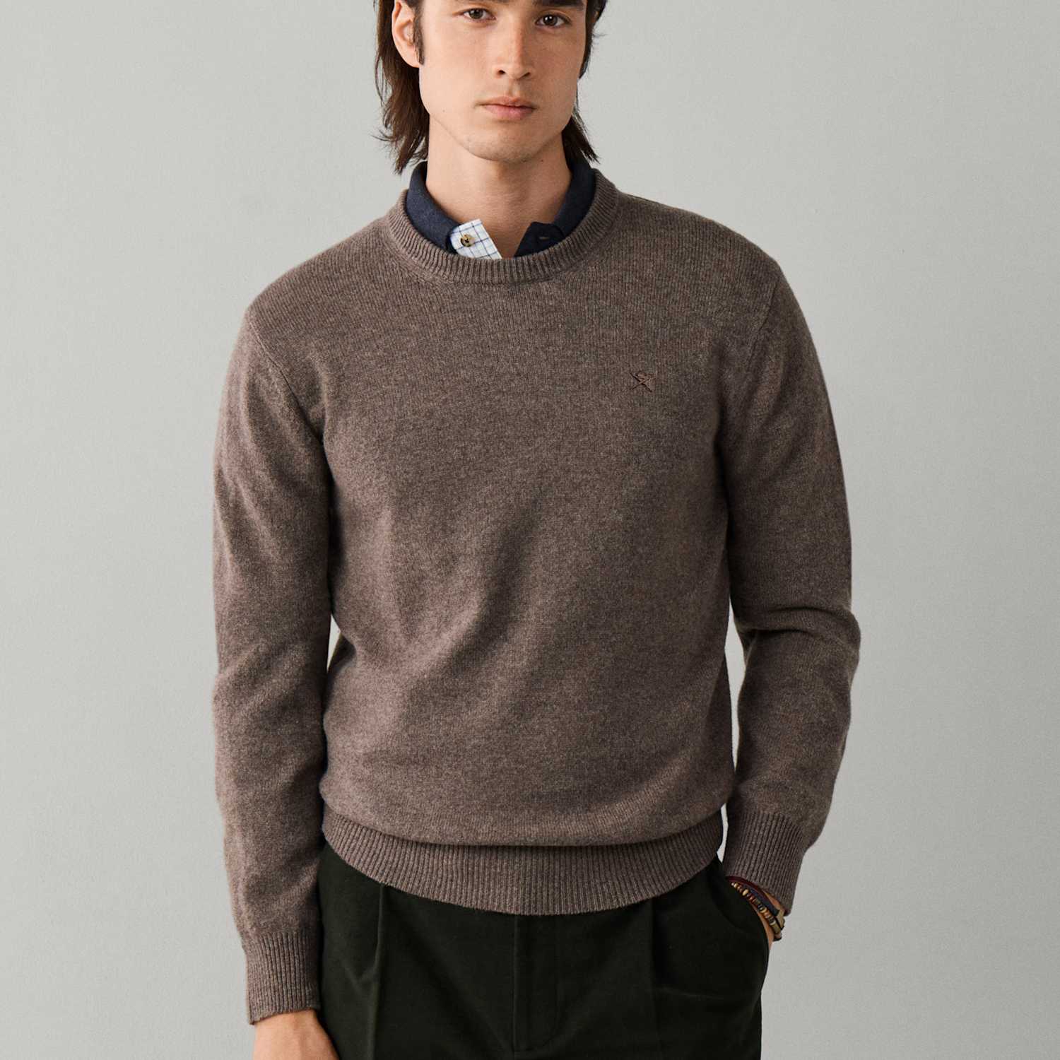 Hackett Men's Pure Lambswool Crew Neck Jumper - M - Dark Brown - Available at M&S