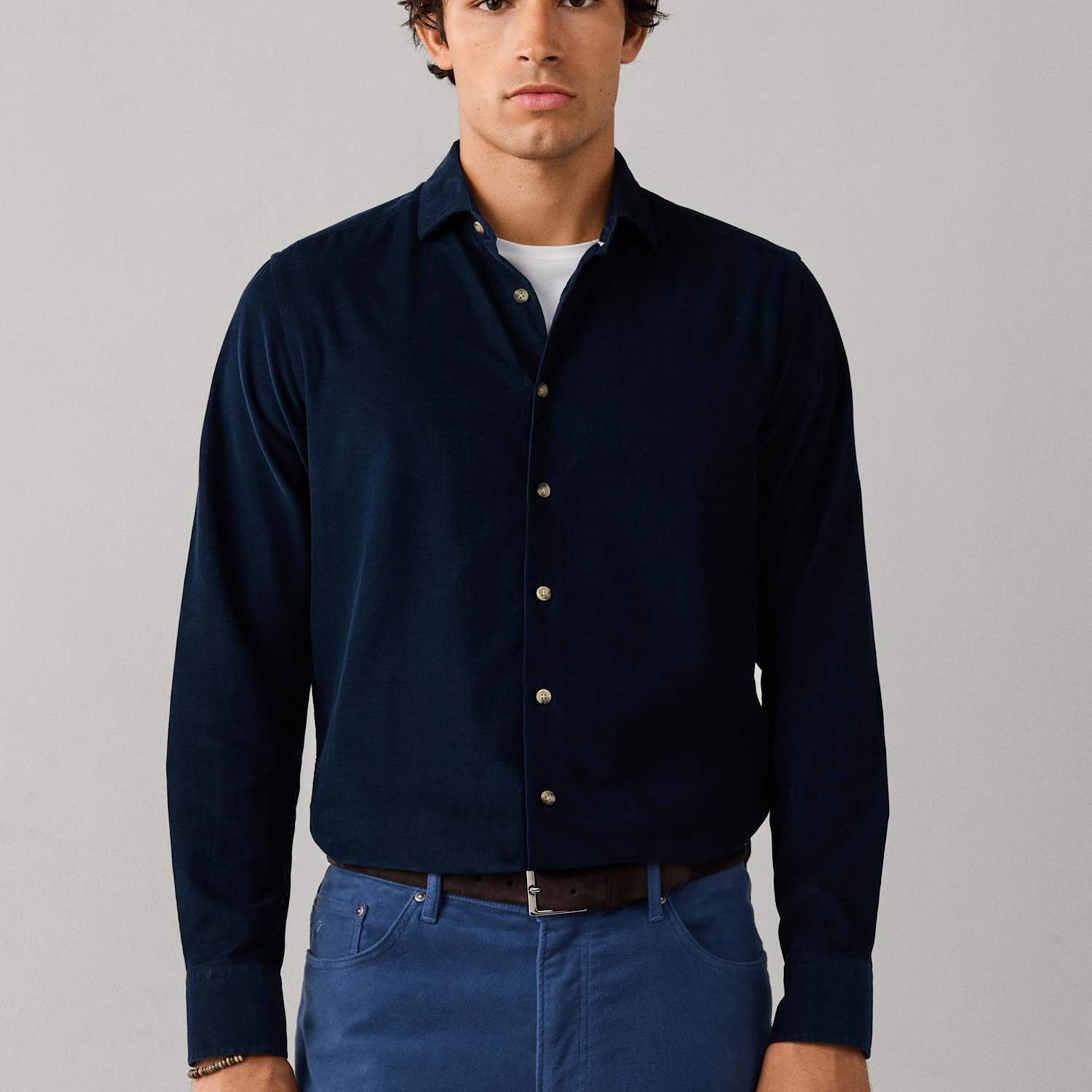 Hackett Men's Tailored Fit Pure Cotton Babycord Shirt - L - Navy - Available at M&S
