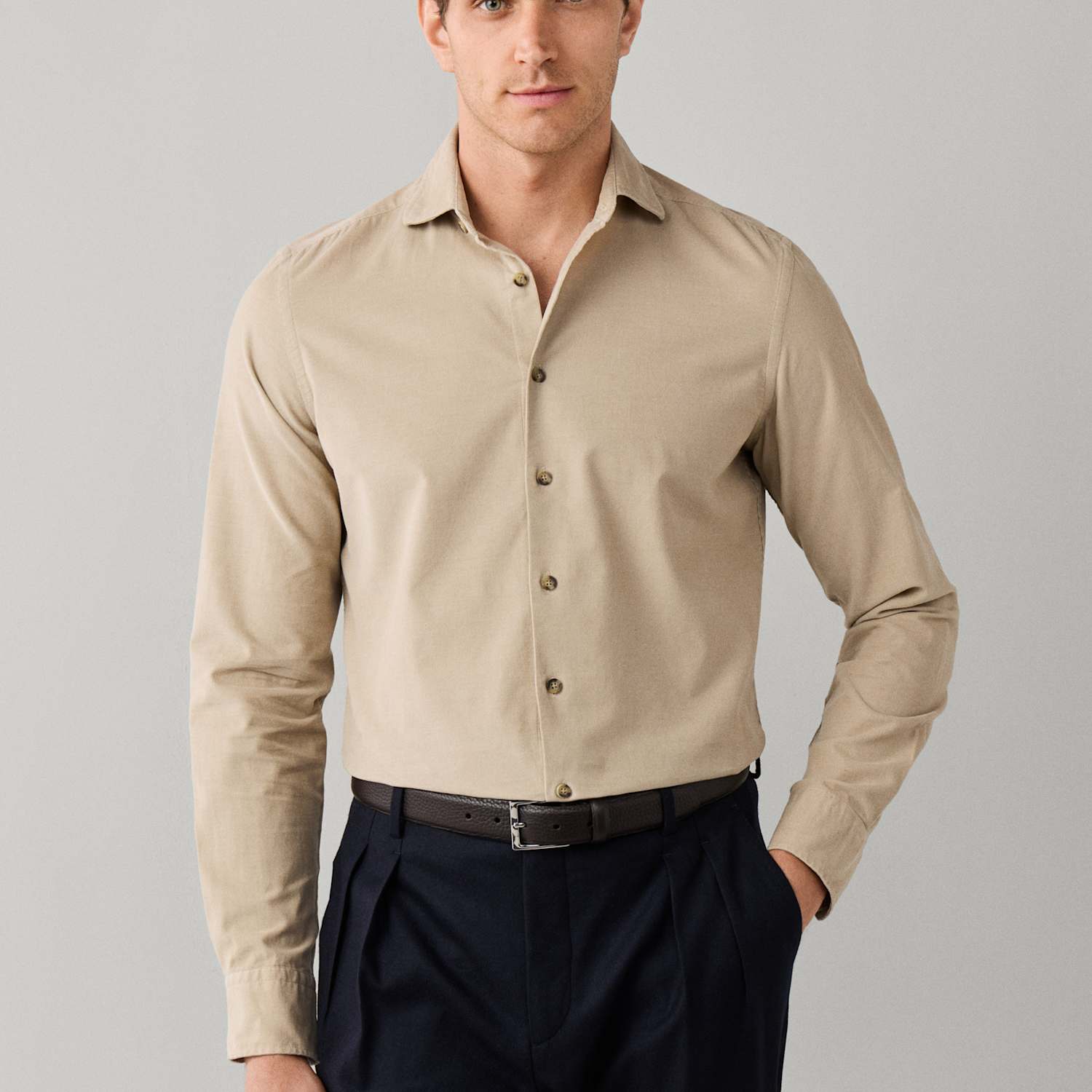 Hackett Men's Tailored Fit Pure Cotton Babycord Shirt - L - Beige - Available at M&S