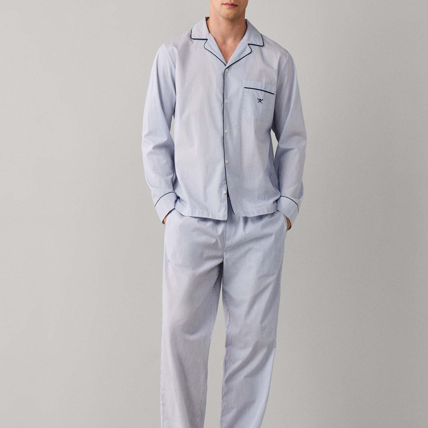Hackett Men's Pure Cotton Striped Pyjama Set - M - White Mix - Available at M&S