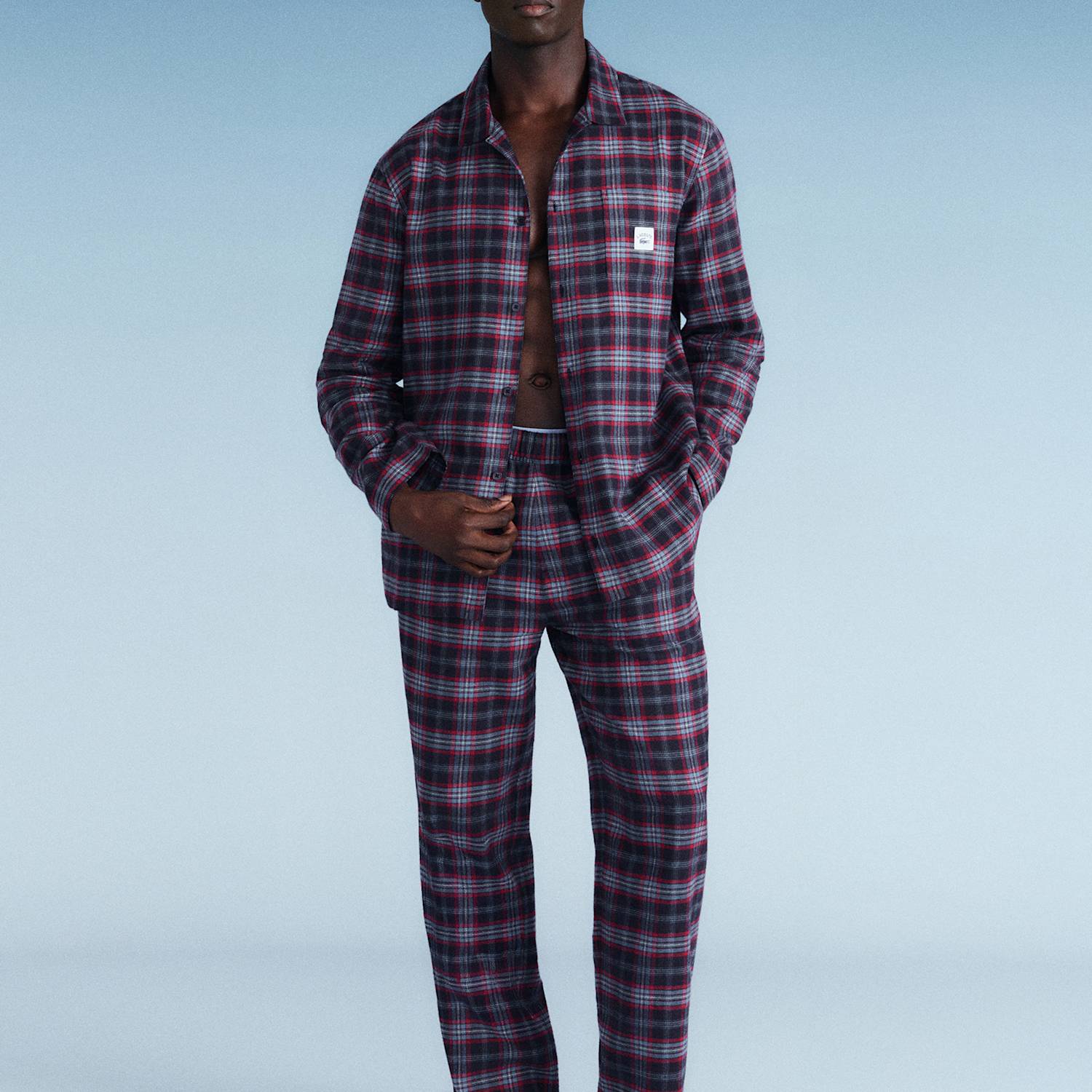 Lacoste Men's Pure Cotton Plaid Checked Pyjama Set - L - Navy Mix - Available at M&S