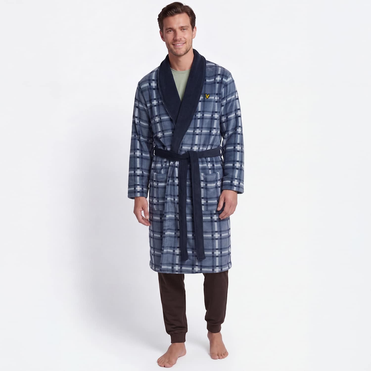 Lyle & Scott Men's Checked Bathrobe - L - Blue Mix - Available at M&S