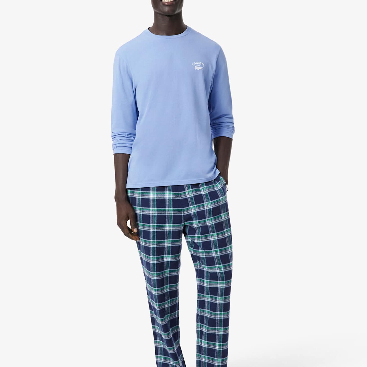 Lacoste Men's Flannel Jersey Plaid Checked Pyjama Set - 2XL - Blue Mix - Available at M&S