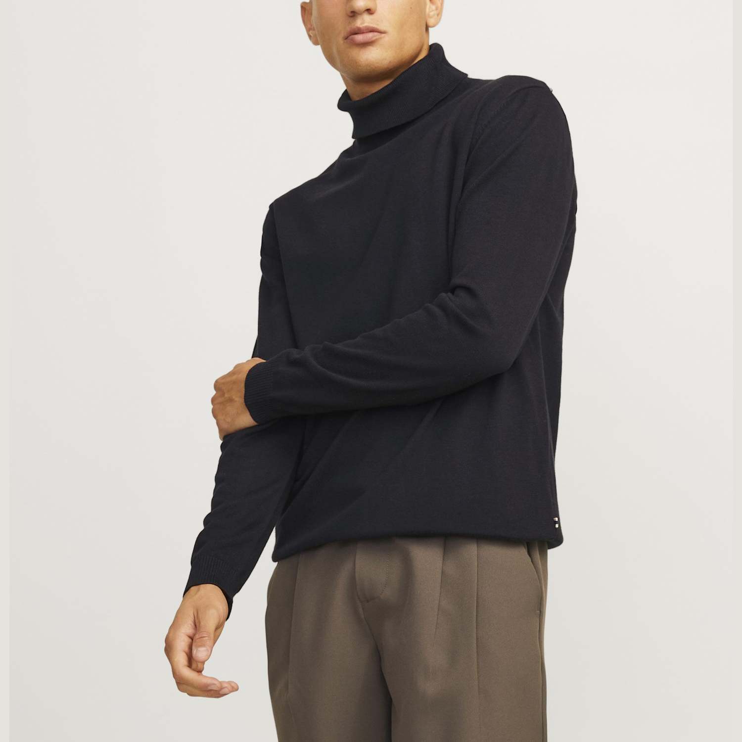 Jack & Jones Men's Pure Cotton Roll Neck Jumper - L - Black - Available at M&S