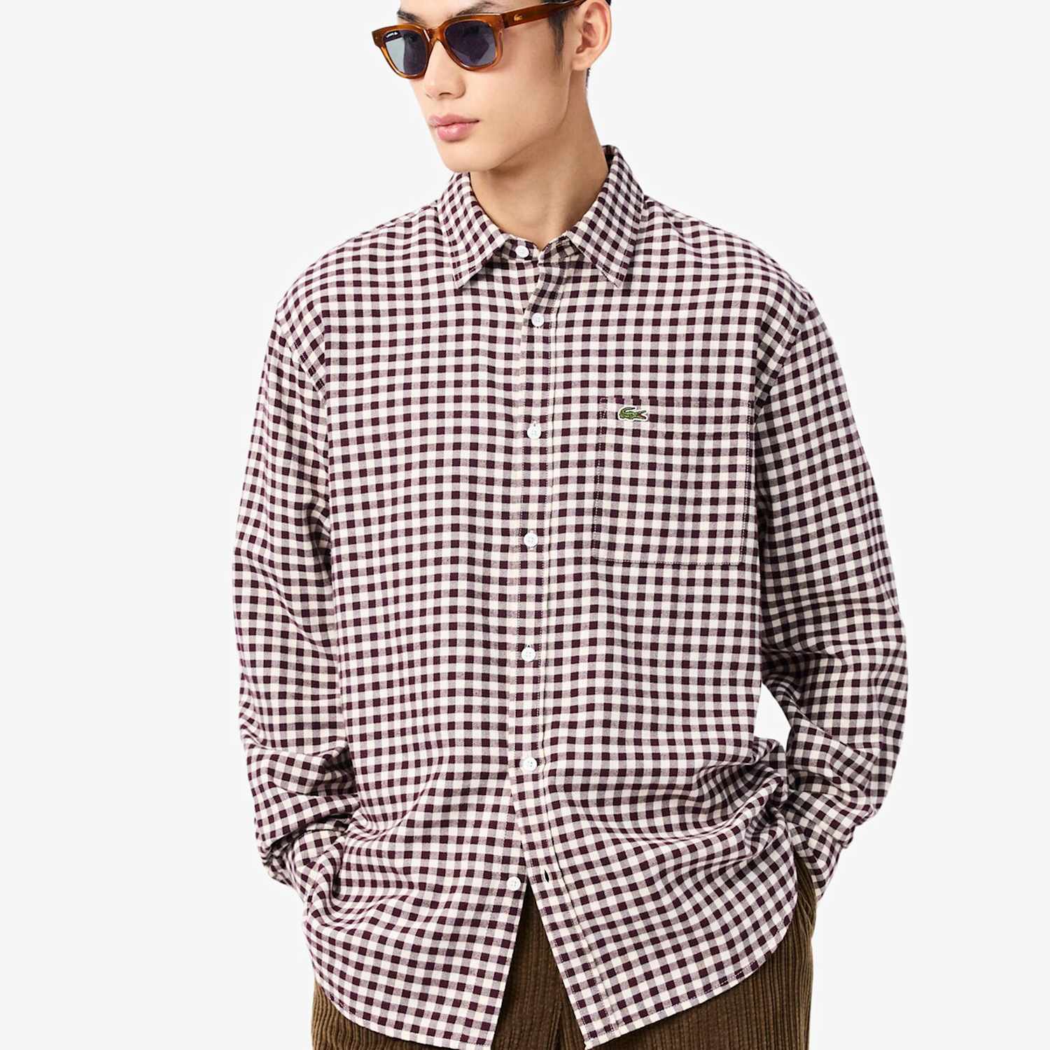 Lacoste Men's Pure Cotton Checked Flannel Shirt - L - Red Mix - Available at M&S
