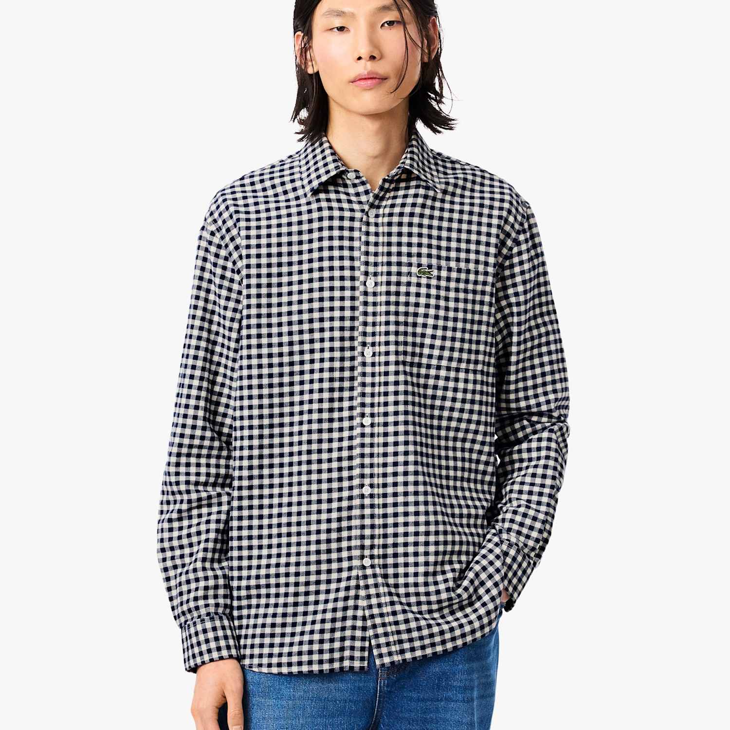 Lacoste Men's Pure Cotton Checked Flannel Shirt - L - Navy Mix - Available at M&S