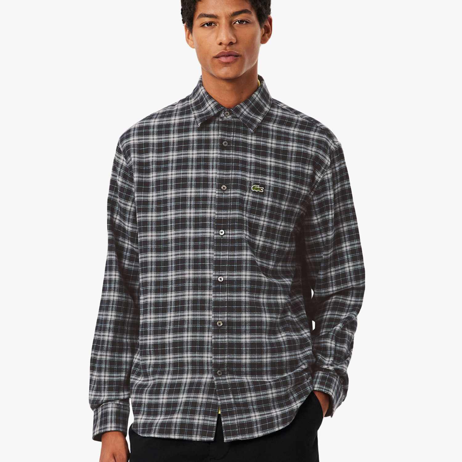 Lacoste Men's Regular Fit Pure Cotton Plaid Flannel Shirt - L - Green Mix - Available at M&S