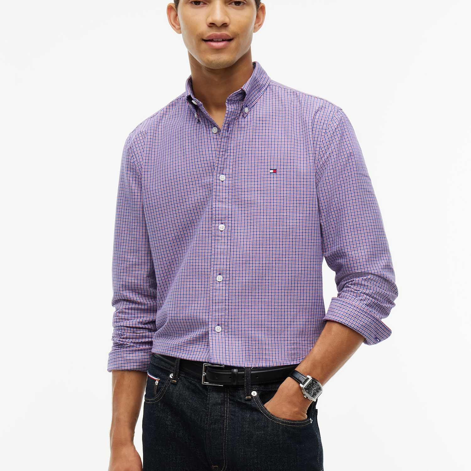 Tommy Hilfiger Men's Pure Cotton Check Oxford Shirt - M - Red Mix - Available at M&S