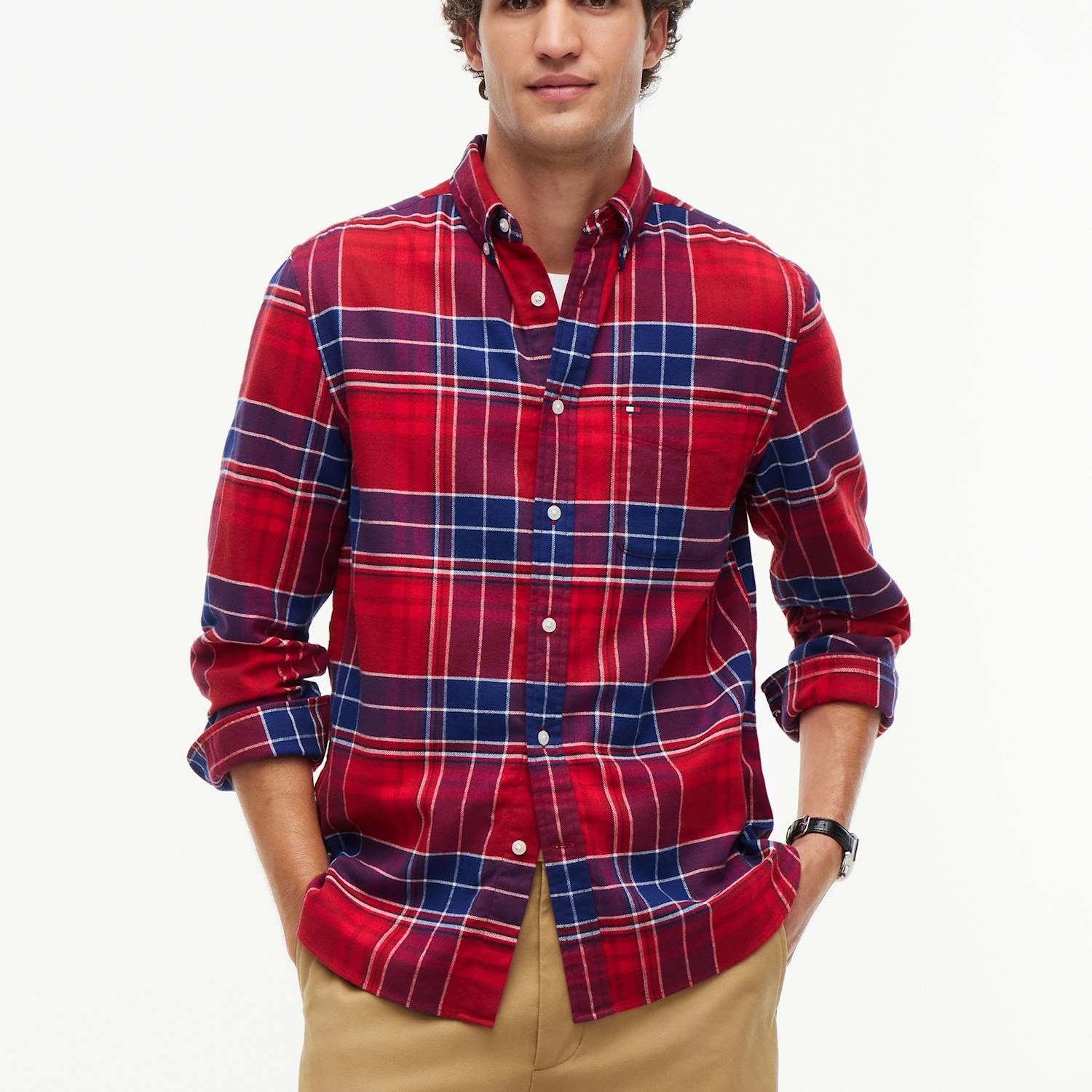 Tommy Hilfiger Men's Pure Cotton Checked Flannel Shirt - L - Red Mix - Available at M&S