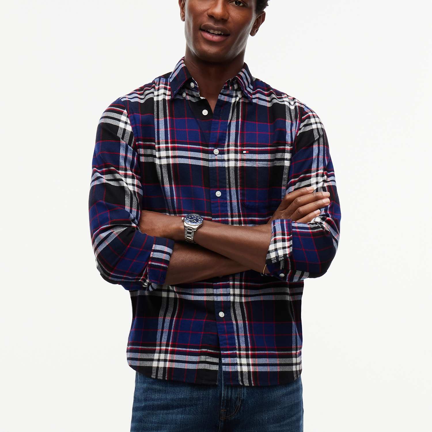 Tommy Hilfiger Men's Pure Cotton Checked Flannel Shirt - L - Navy Mix - Available at M&S