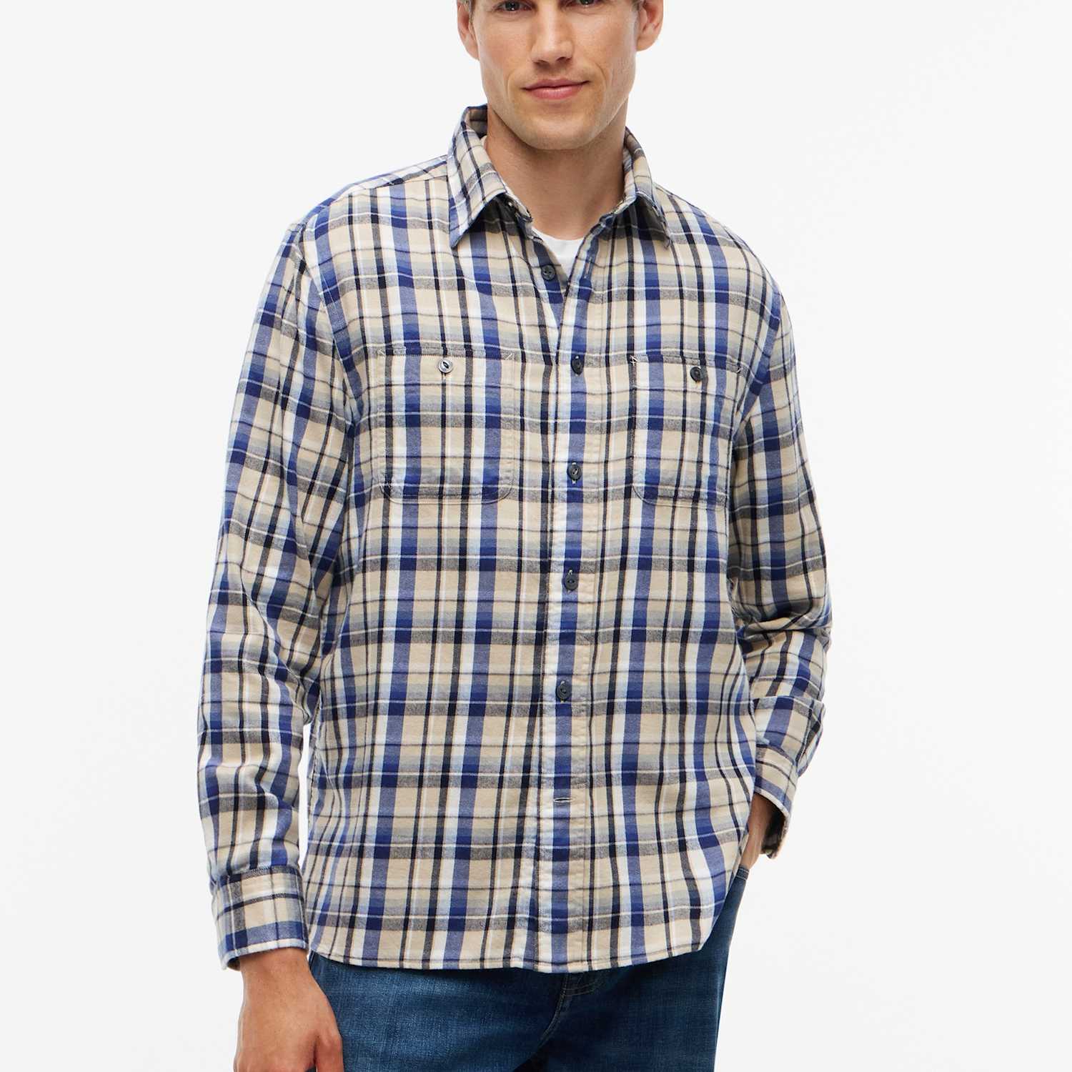 Tommy Hilfiger Men's Regular Fit Pure Cotton Check Flannel Shirt - L - Ivory Mix - Available at M&S