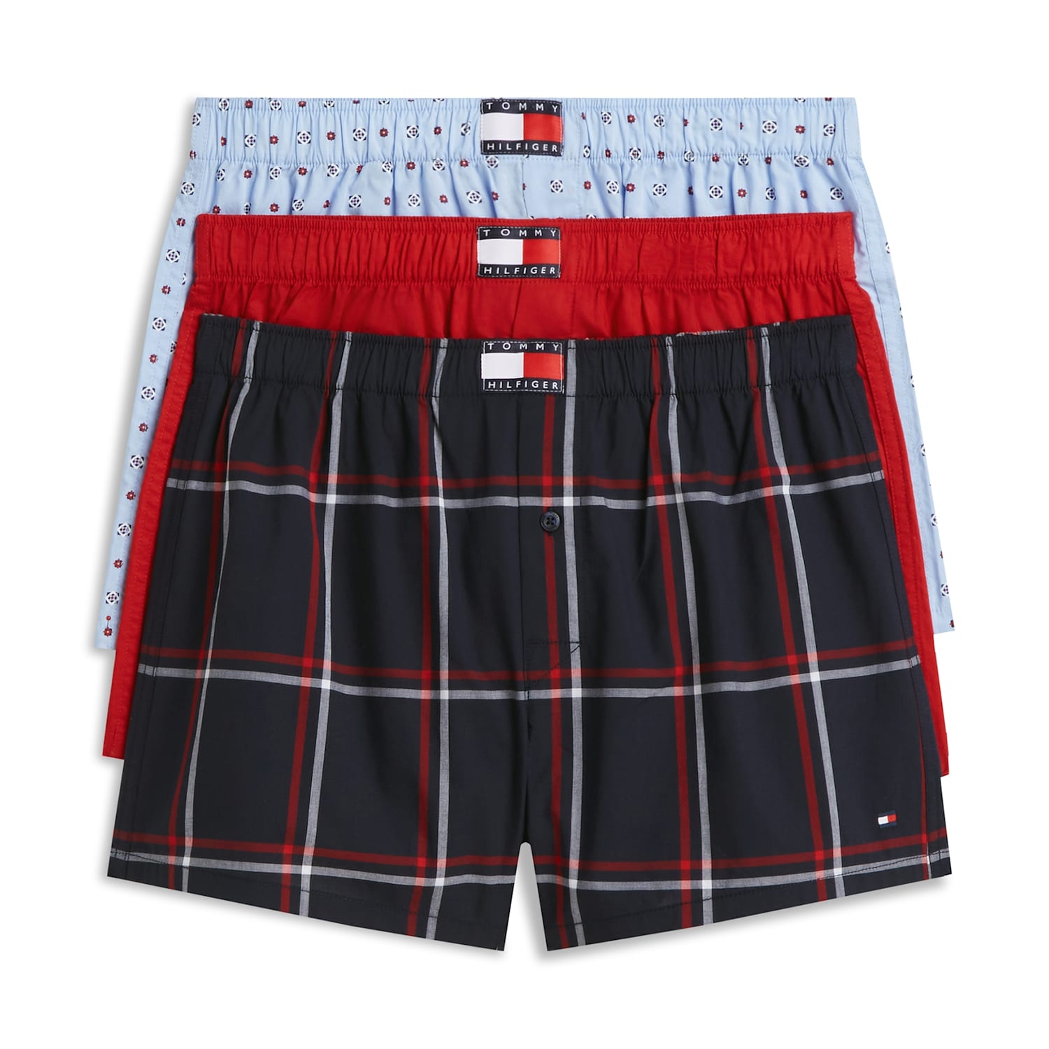 Tommy Hilfiger Men's 3 Pack Pure Cotton Woven Boxers - S - Red Mix - Available at M&S