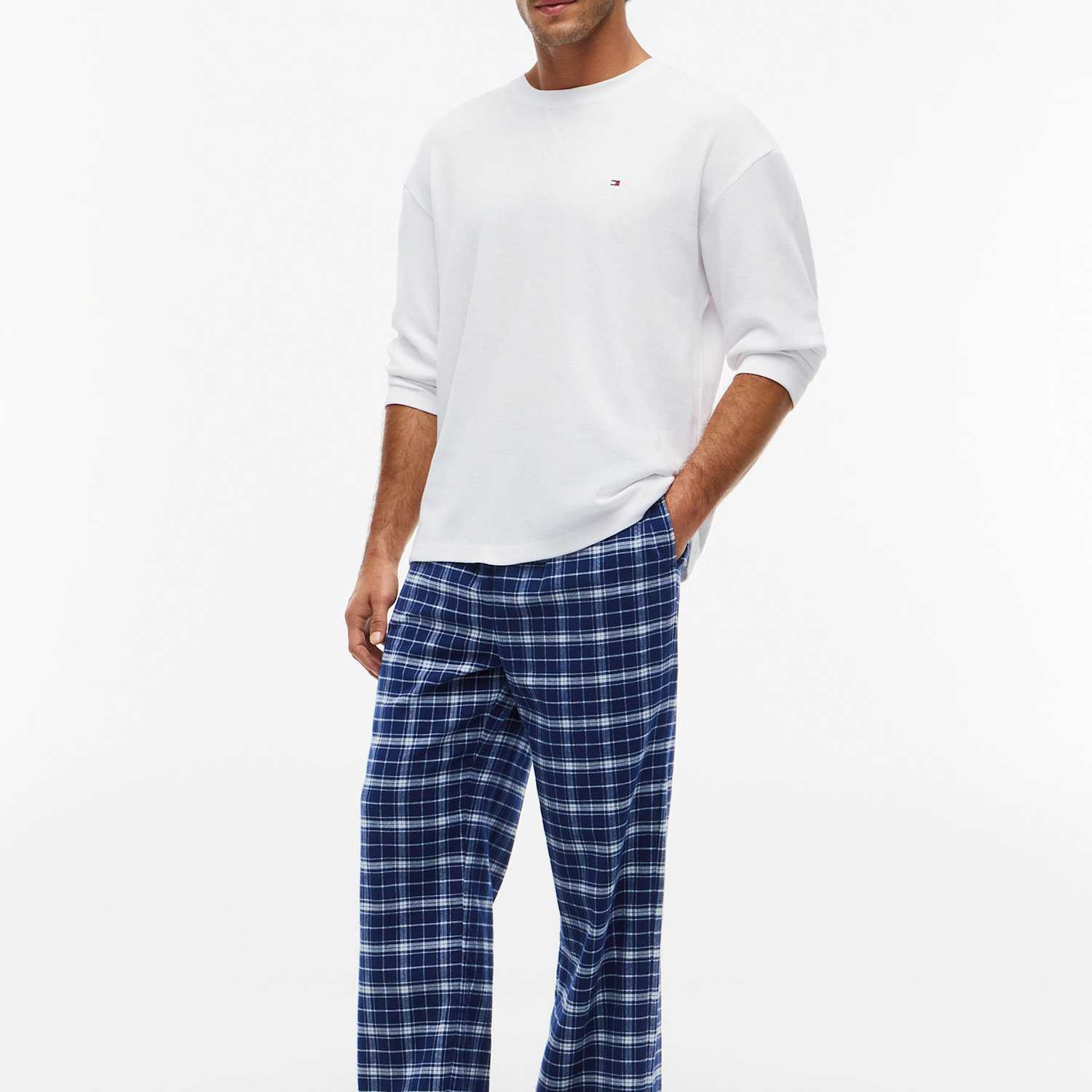 Tommy Hilfiger Men's Pure Cotton Waffle Pyjama Top - XL - Blue Mix - Available at M&S