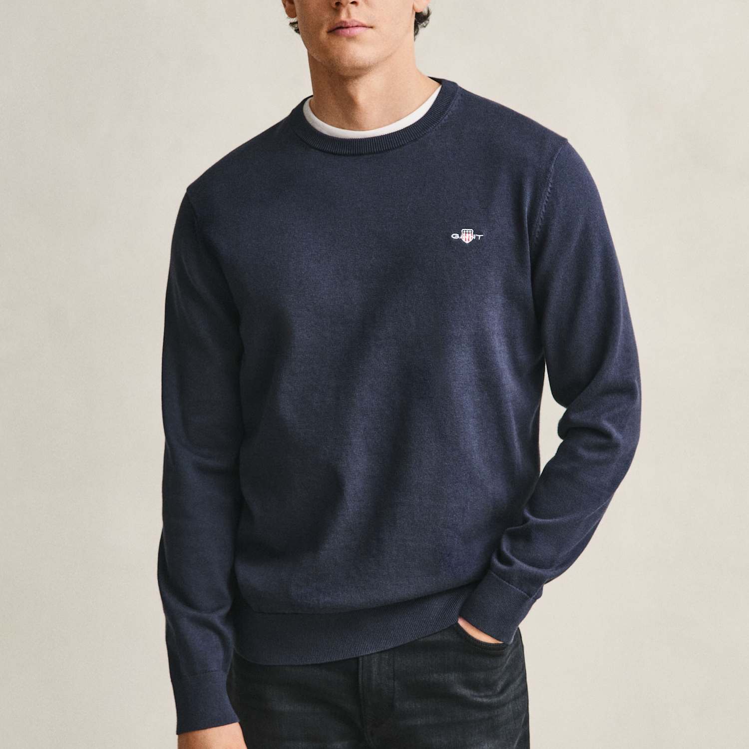 Gant Men's Pure Cotton Crew Neck Jumper - XL - Navy - Available at M&S
