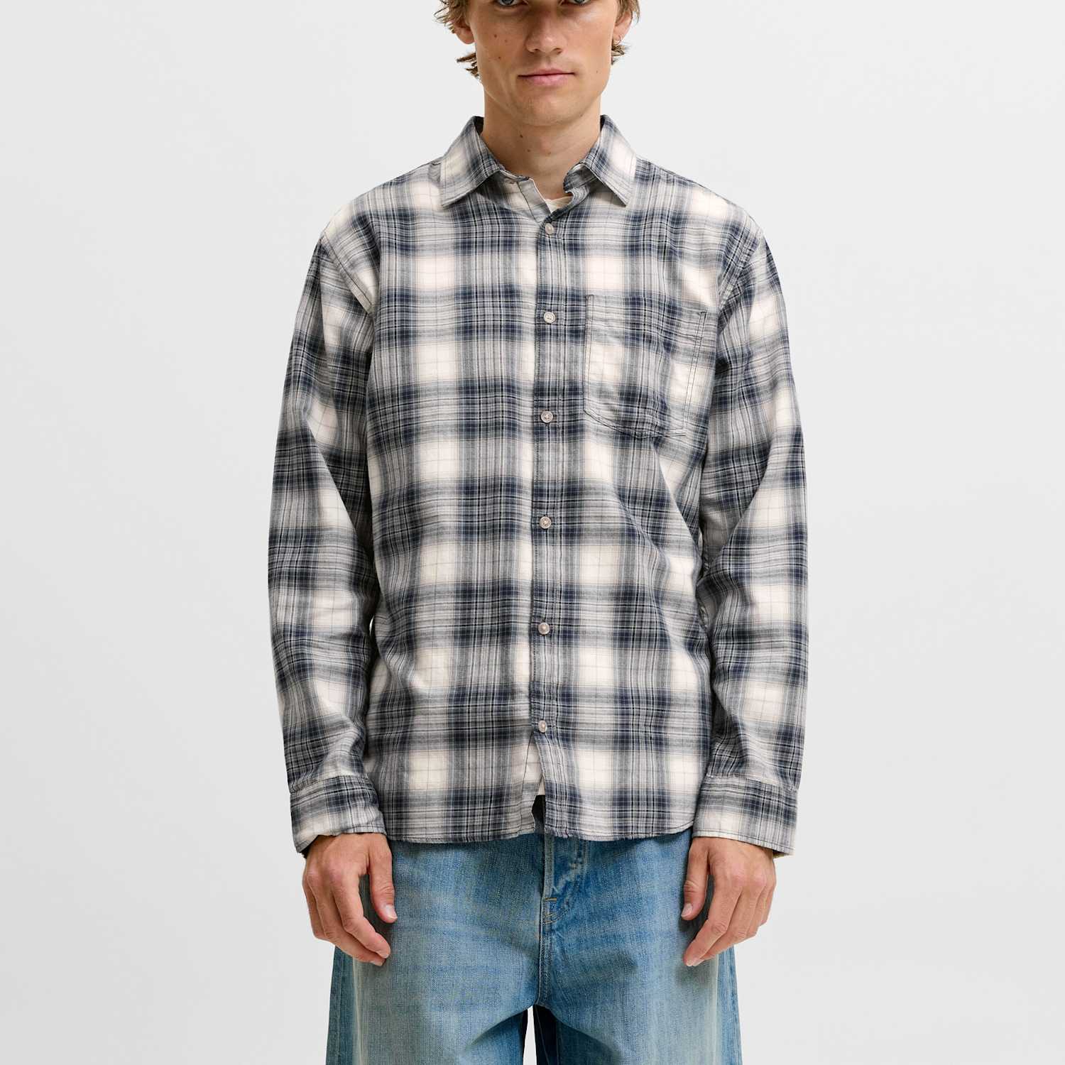Jack & Jones Men's Pure Cotton Checked Shirt - XL - Blue Mix - Available at M&S