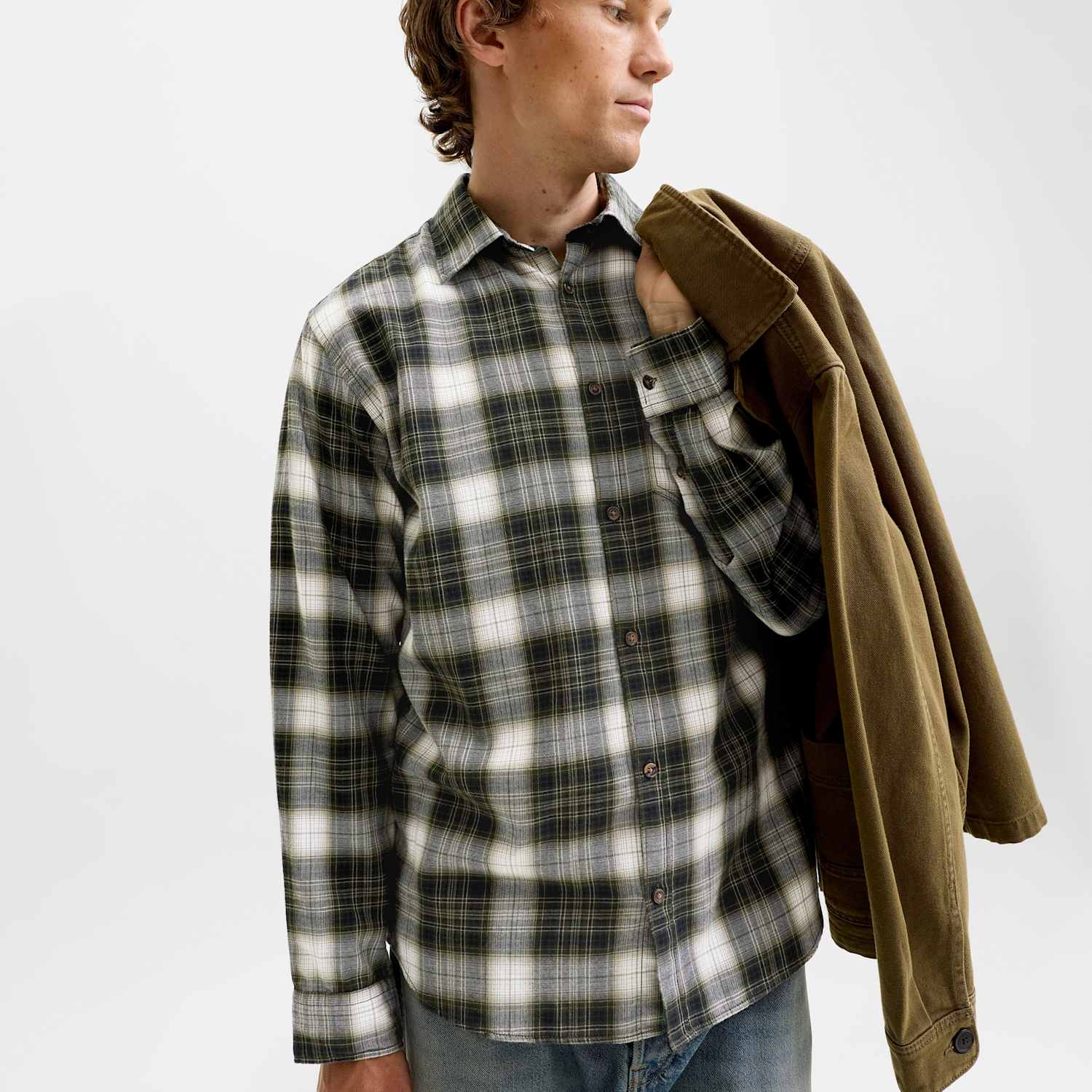 Jack & Jones Men's Pure Cotton Checked Shirt - M - Green Mix - Available at M&S