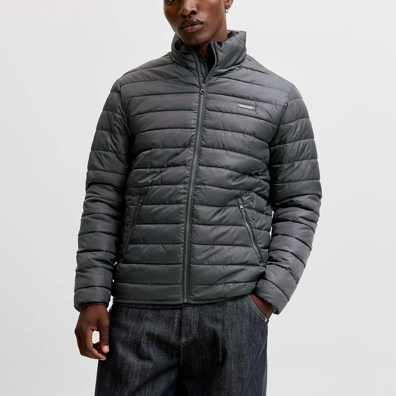Jack & Jones Men's Lightweight Quilted Puffer Jacket - L - Dark Grey - Available at M&S
