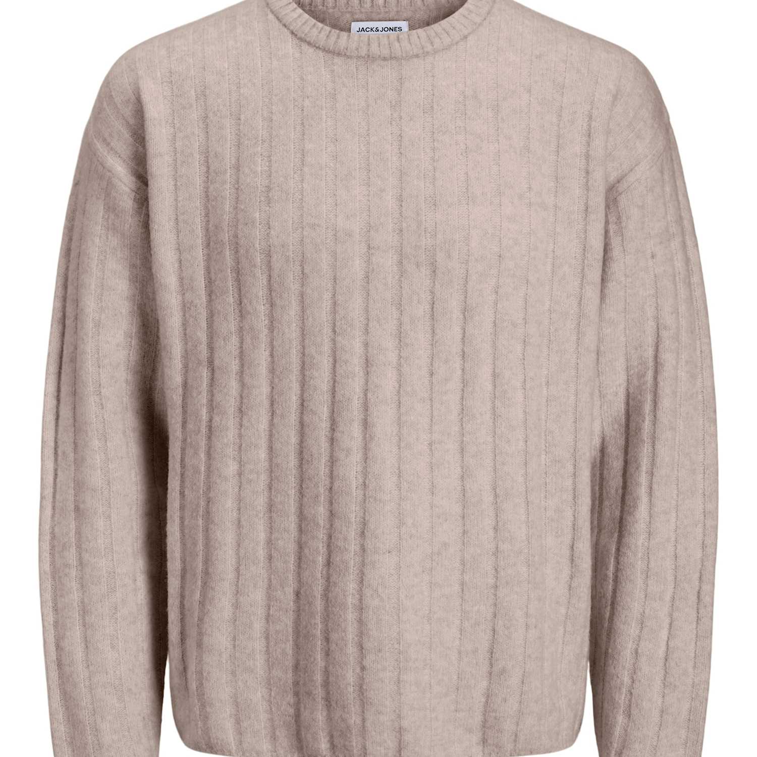 Jack & Jones Men's Flat Rib Knit Crew Neck Jumper - M - Beige - Available at M&S
