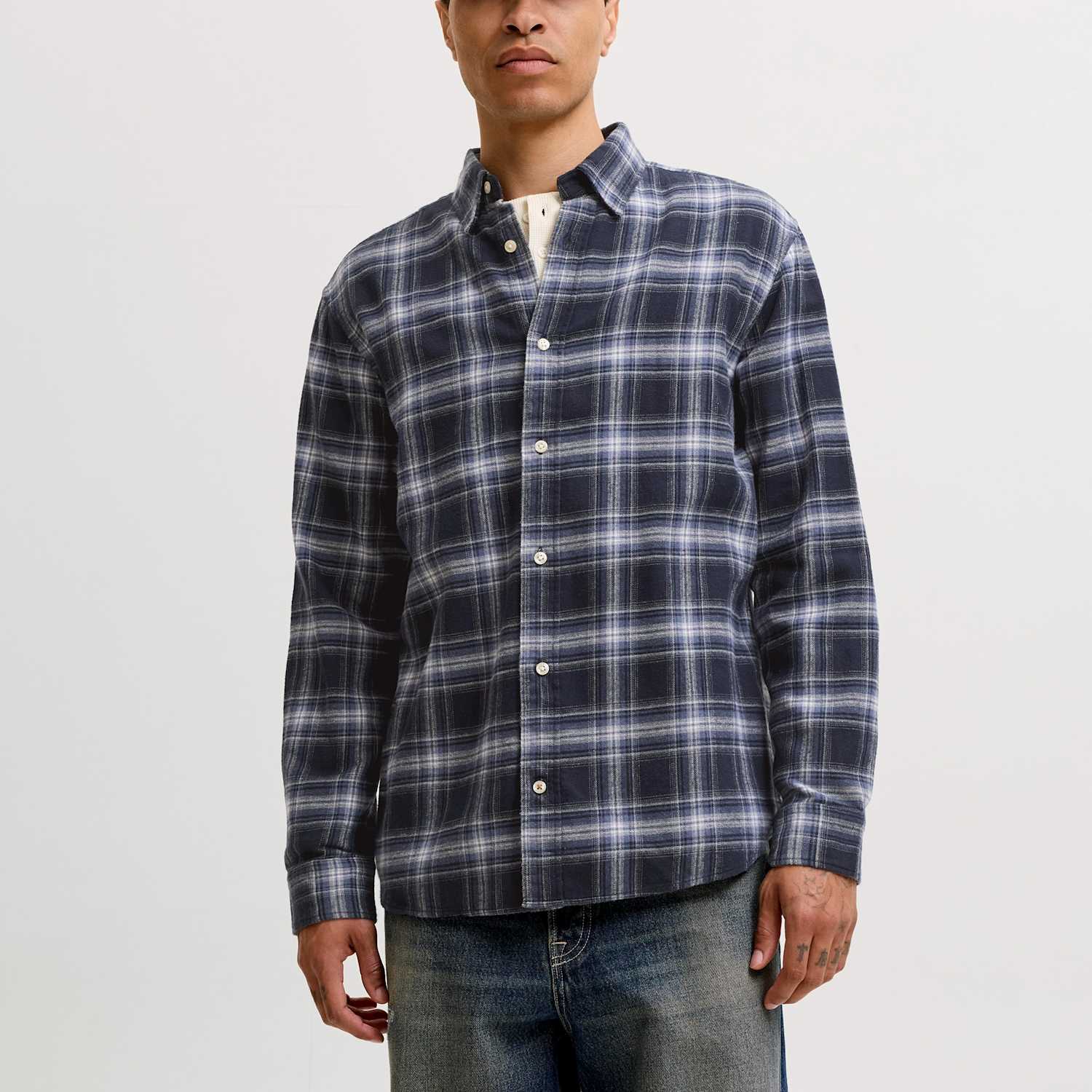 Jack & Jones Men's Pure Cotton Checked Shirt - 2XL - Navy Mix - Available at M&S