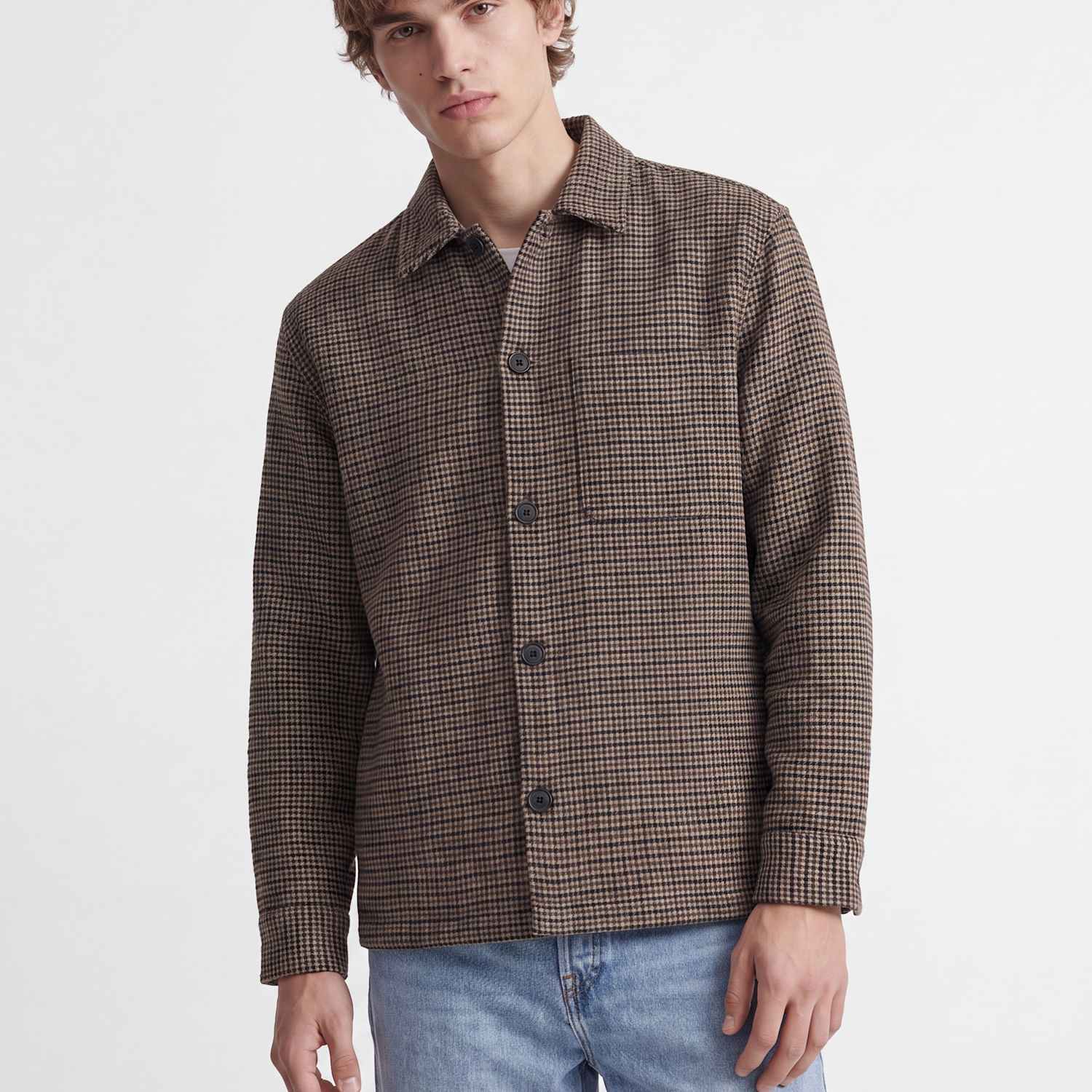 Jack & Jones Men's Regular Fit Checked Overshirt - L - Brown Mix - Available at M&S