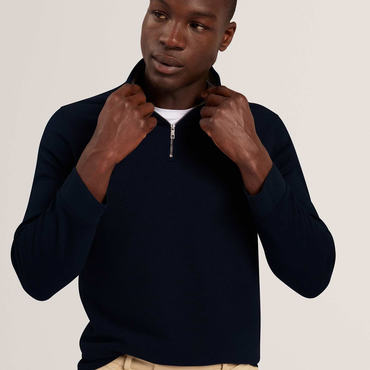 Ted Baker Men's Cotton Blend Textured Half Zip Jumper - L - Navy - Available at M&S