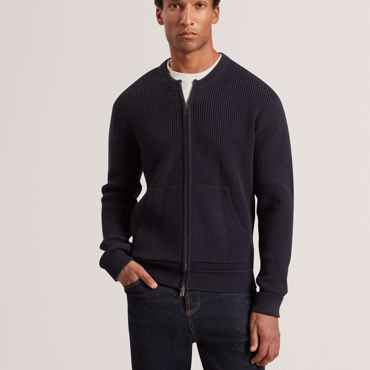 Ted Baker Men's Zip Up Knitted Bomber Jacket - L - Navy - Available at M&S