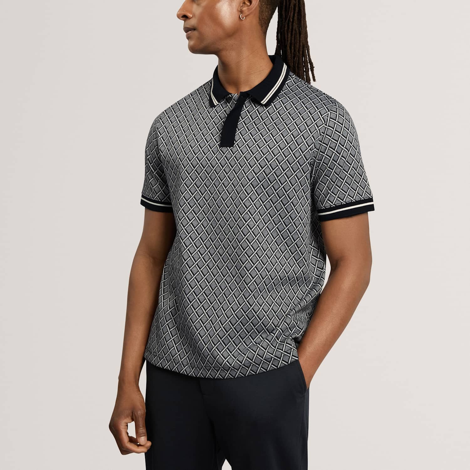 Ted Baker Men's Geometric Print Polo Shirt - M - Navy - Available at M&S