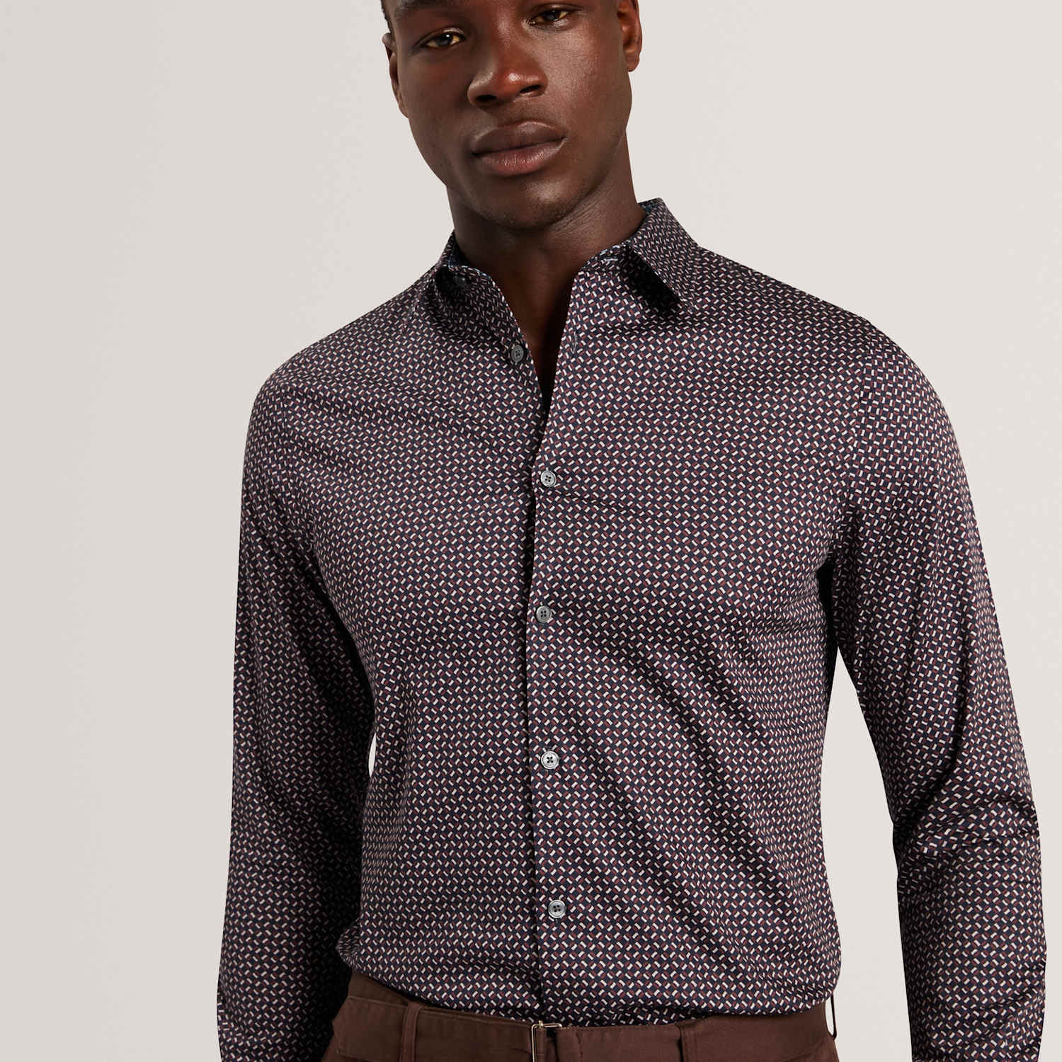 Ted Baker Men's Regular Fit Cotton Rich Geometric Luxury Shirt - L - Navy Mix - Available at M&S