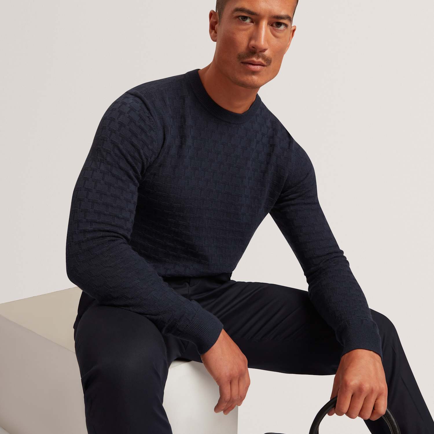 Ted Baker Men's Wool Blend Textured Crew Neck Jumper - S - Navy - Available at M&S